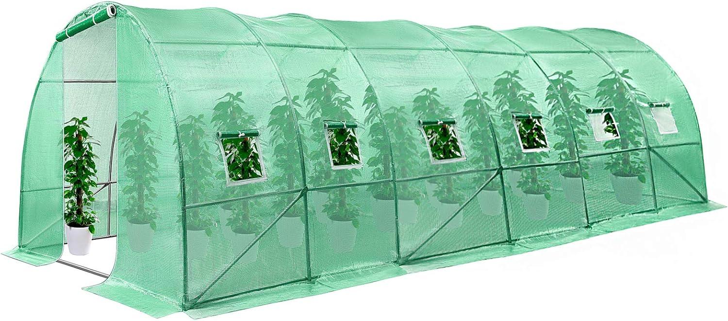imageVIVOSUN 10x7x7 Ft Large Walk in Greenhouse Greenhouse Tunnel Garden Plant Hot House with Green PE Cover Rollup Zipper Door and Window for OutdoorGreen PE