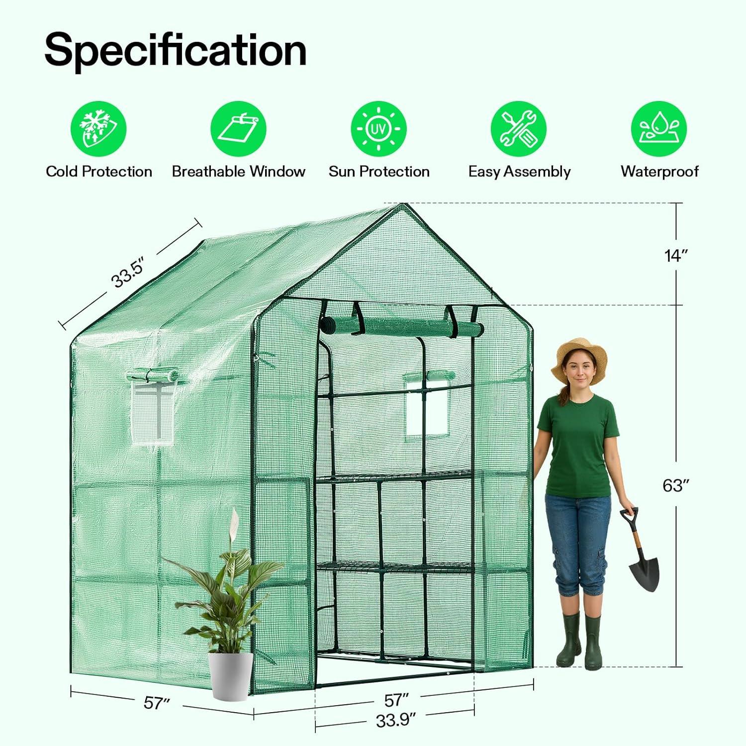 imageVIVOSUN 10x7x7 Ft Large Walk in Greenhouse Greenhouse Tunnel Garden Plant Hot House with Green PE Cover Rollup Zipper Door and Window for OutdoorGreen PE