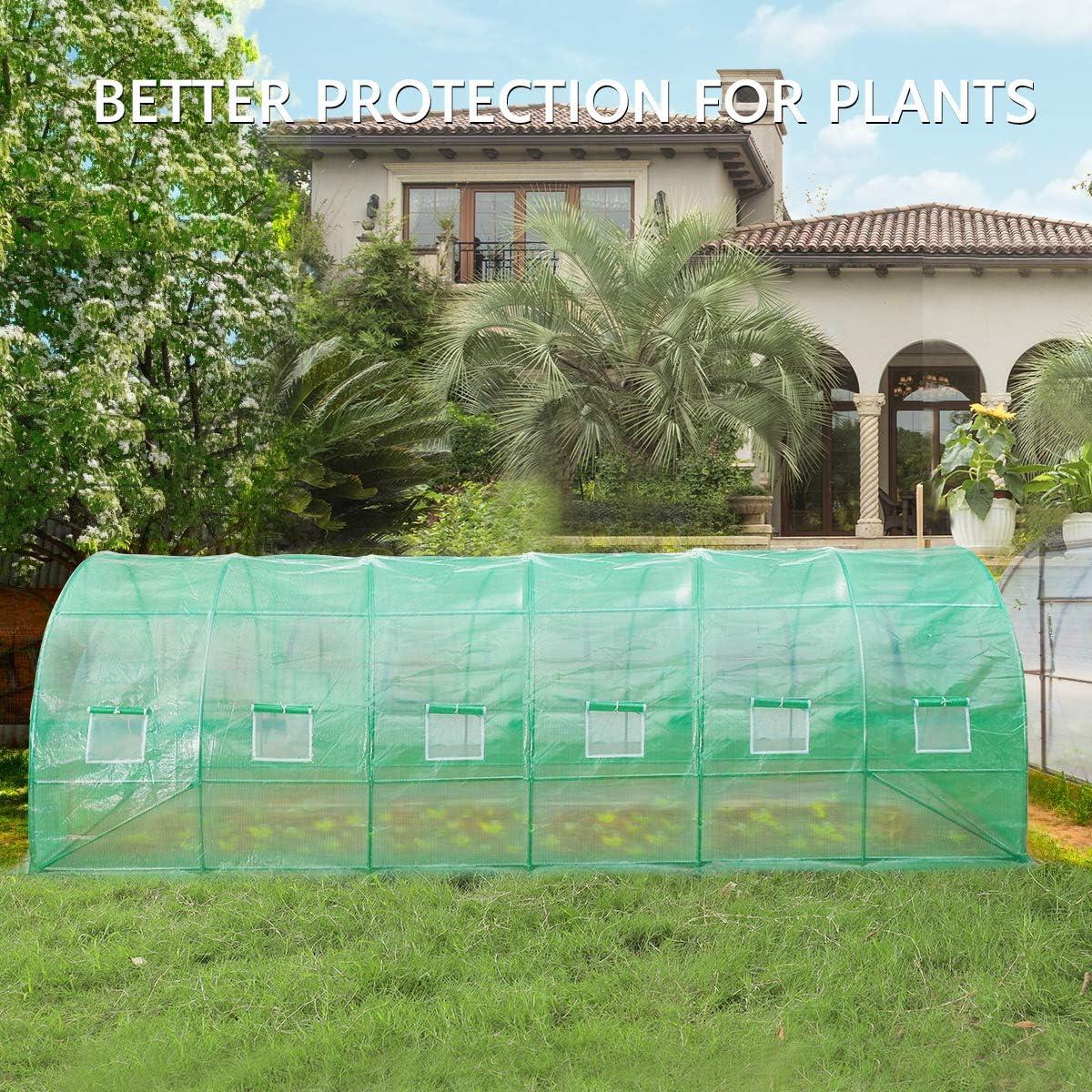 imageVIVOSUN 10x7x7 Ft Large Walk in Greenhouse Greenhouse Tunnel Garden Plant Hot House with Green PE Cover Rollup Zipper Door and Window for OutdoorGreen PE