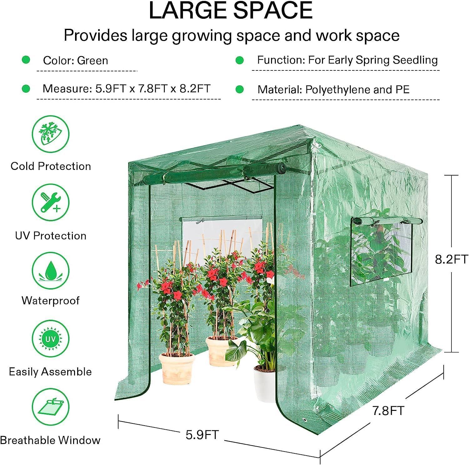 imageVIVOSUN 10x7x7 Ft Large Walk in Greenhouse Greenhouse Tunnel Garden Plant Hot House with Green PE Cover Rollup Zipper Door and Window for OutdoorGreen PE