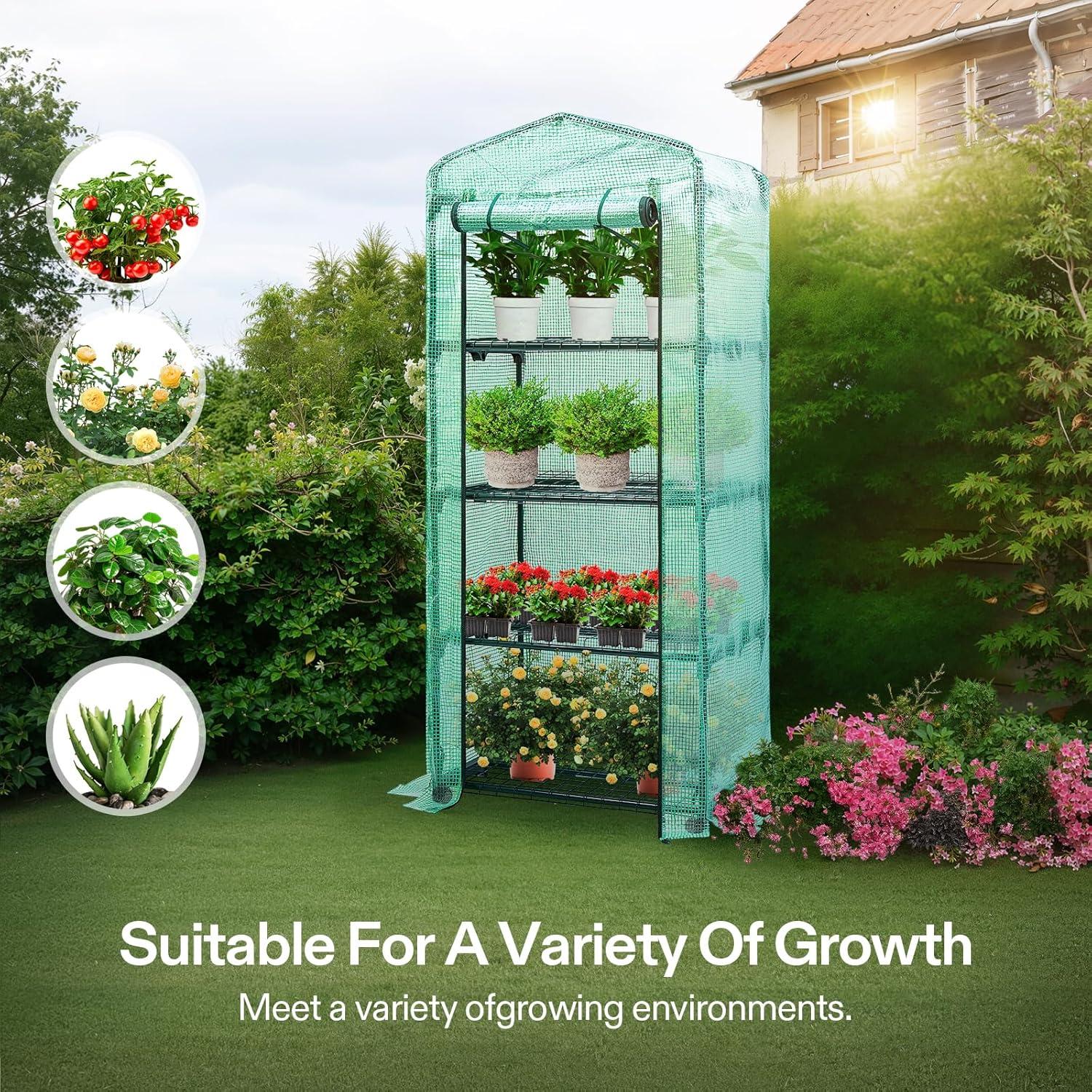 imageVIVOSUN 10x7x7 Ft Large Walk in Greenhouse Greenhouse Tunnel Garden Plant Hot House with Green PE Cover Rollup Zipper Door and Window for OutdoorGreen PE