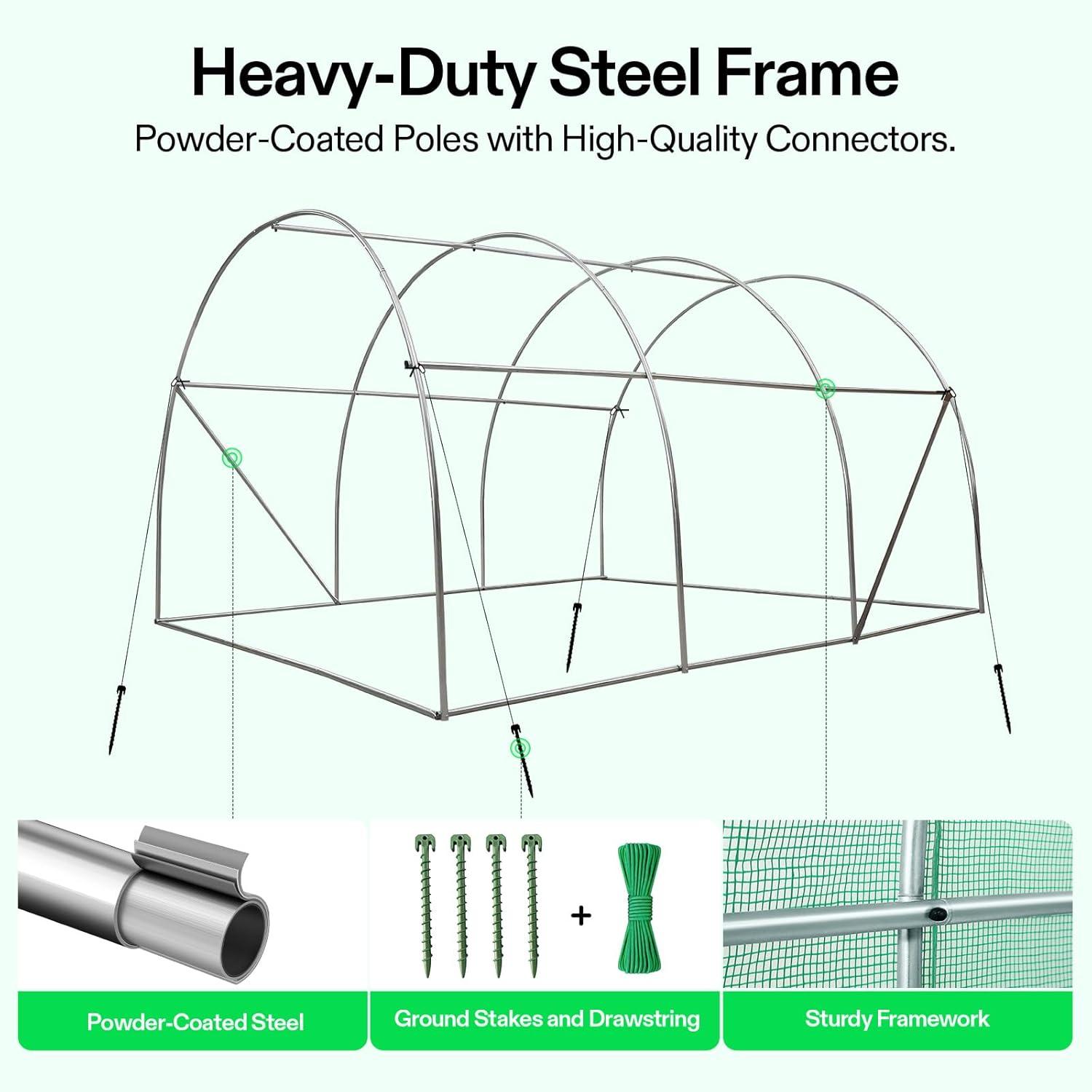 imageVIVOSUN 10x7x7 Ft Large Walk in Greenhouse Greenhouse Tunnel Garden Plant Hot House with Green PE Cover Rollup Zipper Door and Window for OutdoorGreen PE