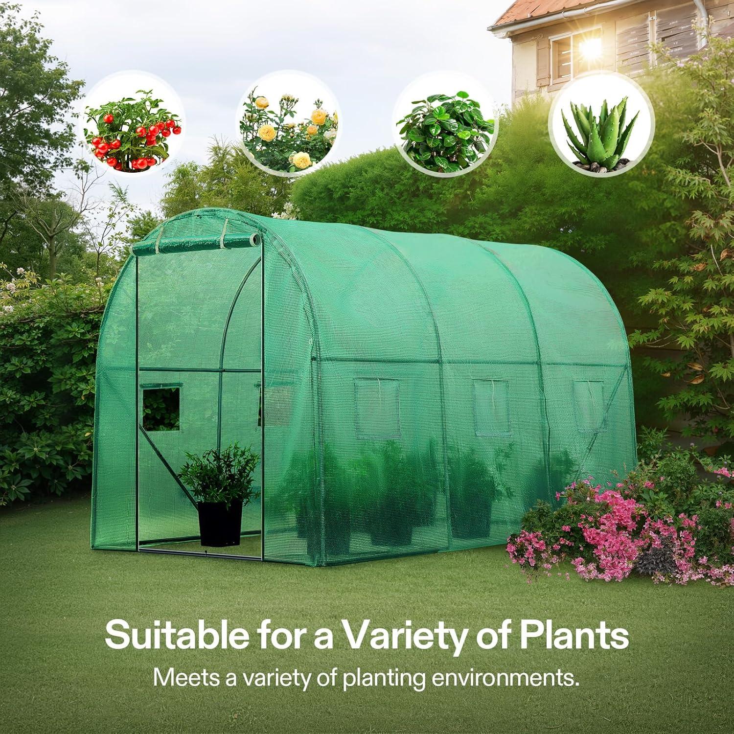 imageVIVOSUN 10x7x7 Ft Large Walk in Greenhouse Greenhouse Tunnel Garden Plant Hot House with Green PE Cover Rollup Zipper Door and Window for OutdoorGreen PE