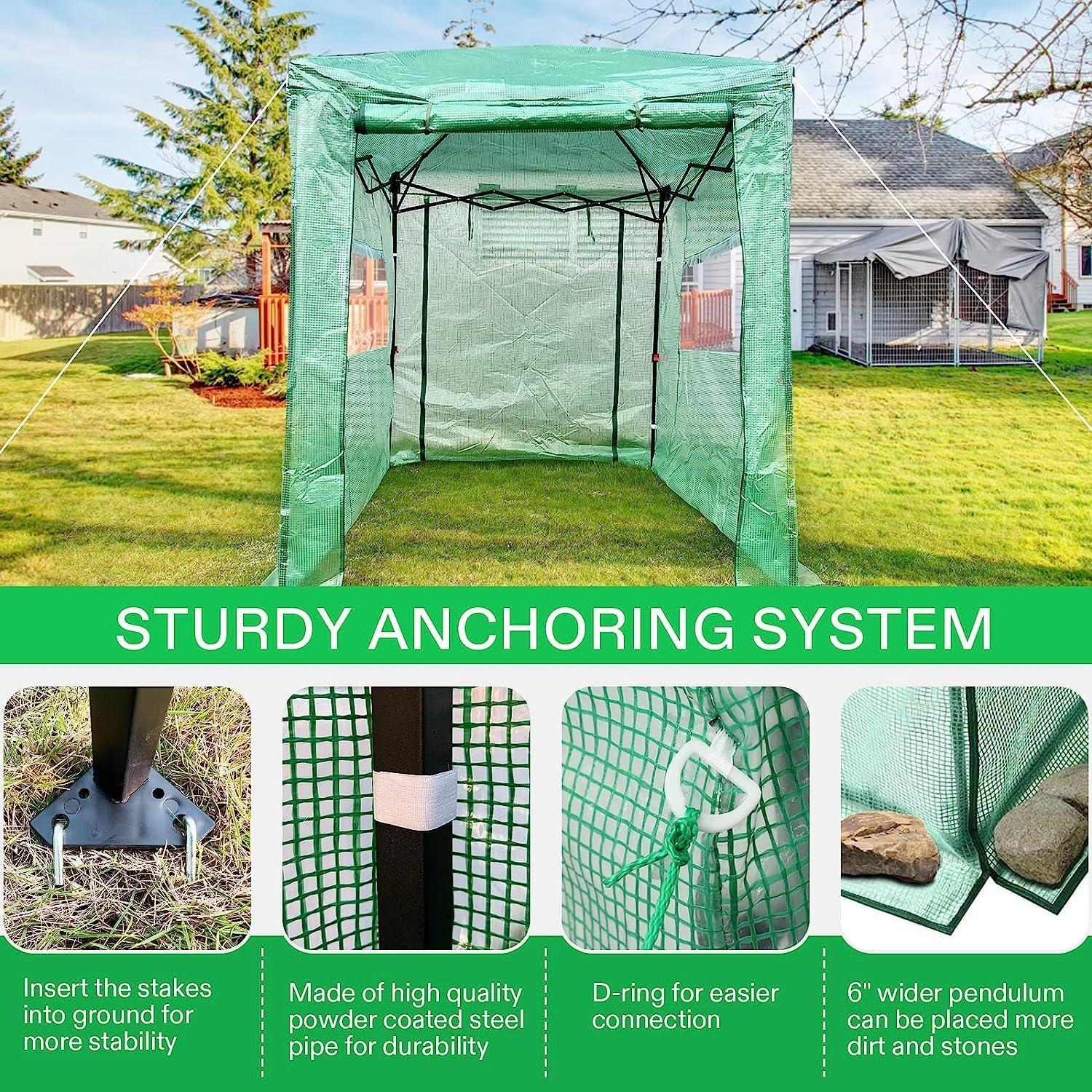 imageVIVOSUN 10x7x7 Ft Large Walk in Greenhouse Greenhouse Tunnel Garden Plant Hot House with Green PE Cover Rollup Zipper Door and Window for OutdoorGreen PE