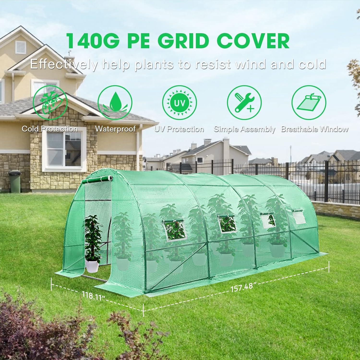 imageVIVOSUN 10x7x7 Ft Large Walk in Greenhouse Greenhouse Tunnel Garden Plant Hot House with Green PE Cover Rollup Zipper Door and Window for OutdoorGreen PE