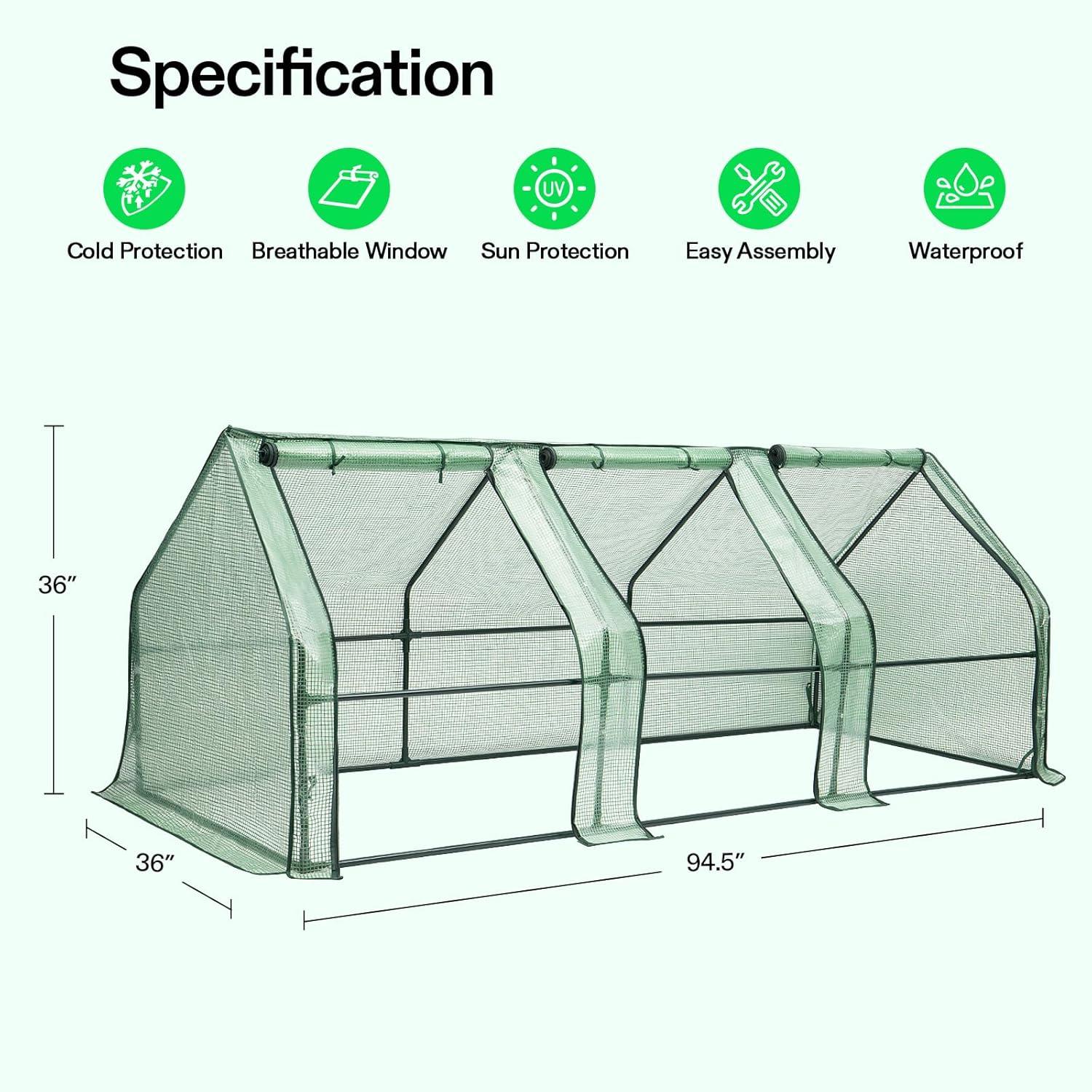 imageVIVOSUN 10x7x7 Ft Large Walk in Greenhouse Greenhouse Tunnel Garden Plant Hot House with Green PE Cover Rollup Zipper Door and Window for OutdoorGreen PE