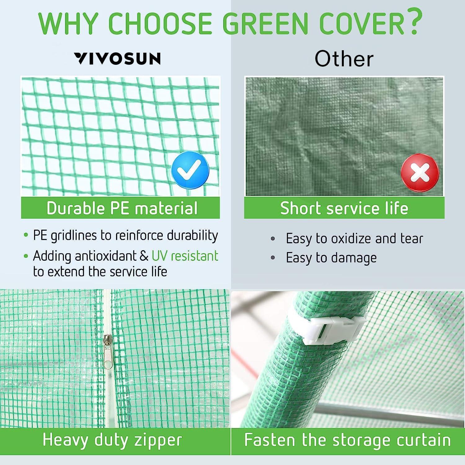 imageVIVOSUN 10x7x7 Ft Large Walk in Greenhouse Greenhouse Tunnel Garden Plant Hot House with Green PE Cover Rollup Zipper Door and Window for OutdoorGreen PE