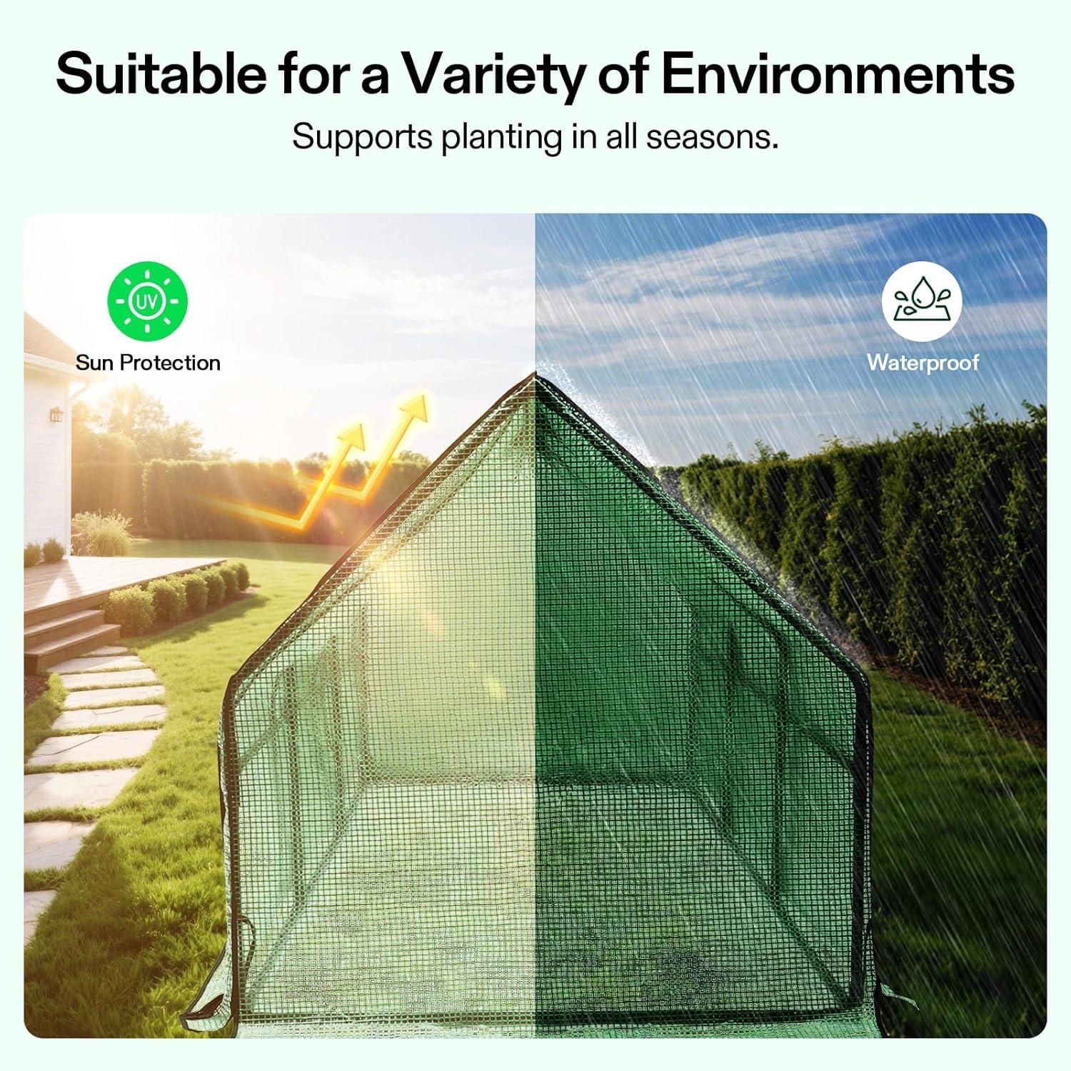 imageVIVOSUN 10x7x7 Ft Large Walk in Greenhouse Greenhouse Tunnel Garden Plant Hot House with Green PE Cover Rollup Zipper Door and Window for OutdoorGreen PE