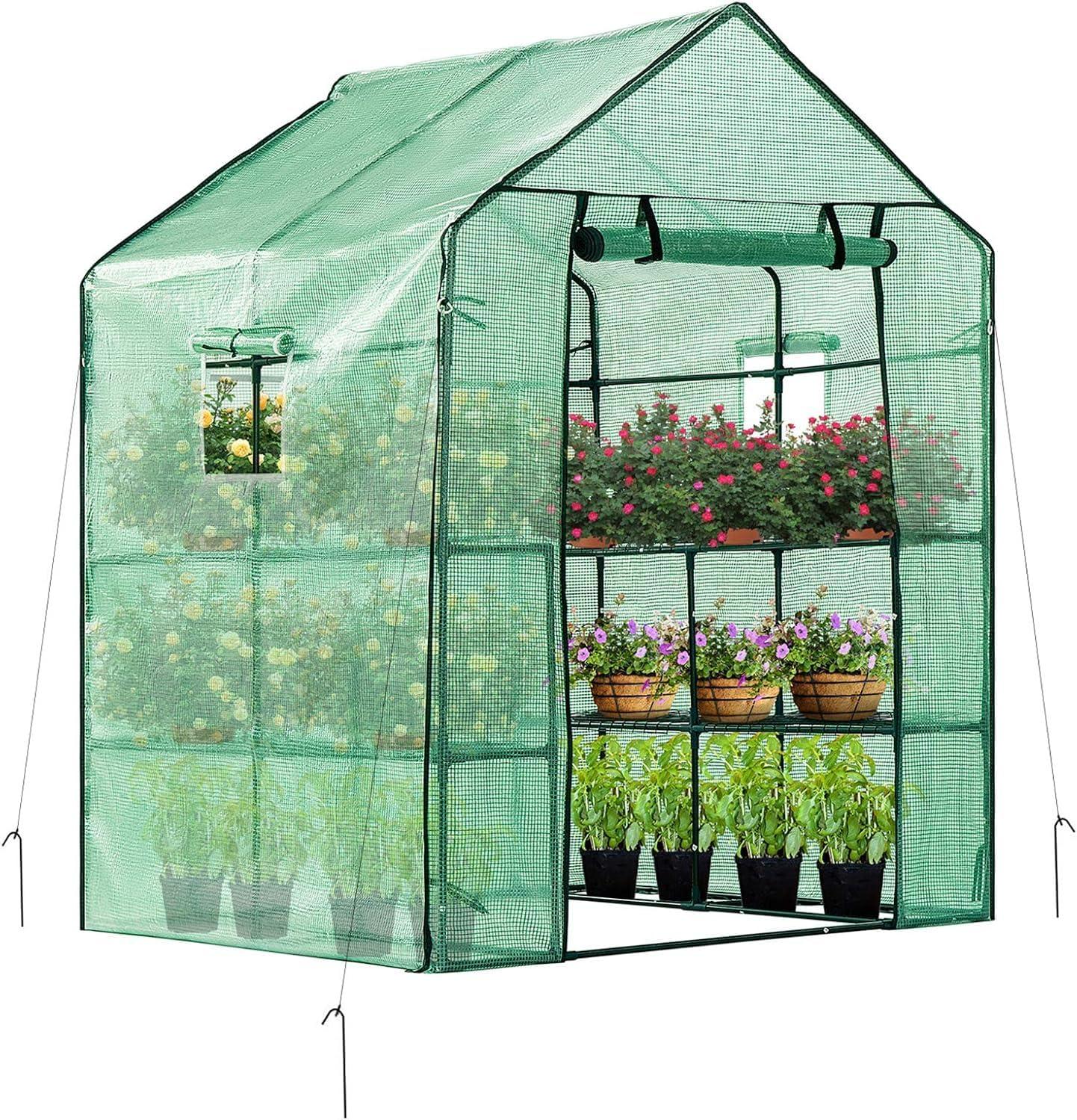 imageVIVOSUN 10x7x7 Ft Large Walk in Greenhouse Greenhouse Tunnel Garden Plant Hot House with Green PE Cover Rollup Zipper Door and Window for OutdoorGreen PE