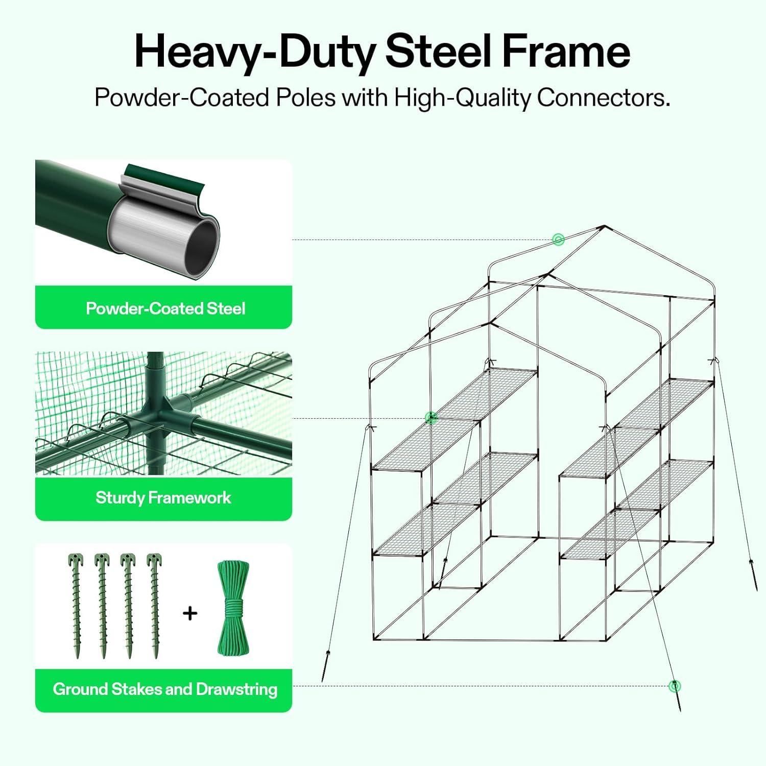 imageVIVOSUN 10x7x7 Ft Large Walk in Greenhouse Greenhouse Tunnel Garden Plant Hot House with Green PE Cover Rollup Zipper Door and Window for OutdoorGreen PE
