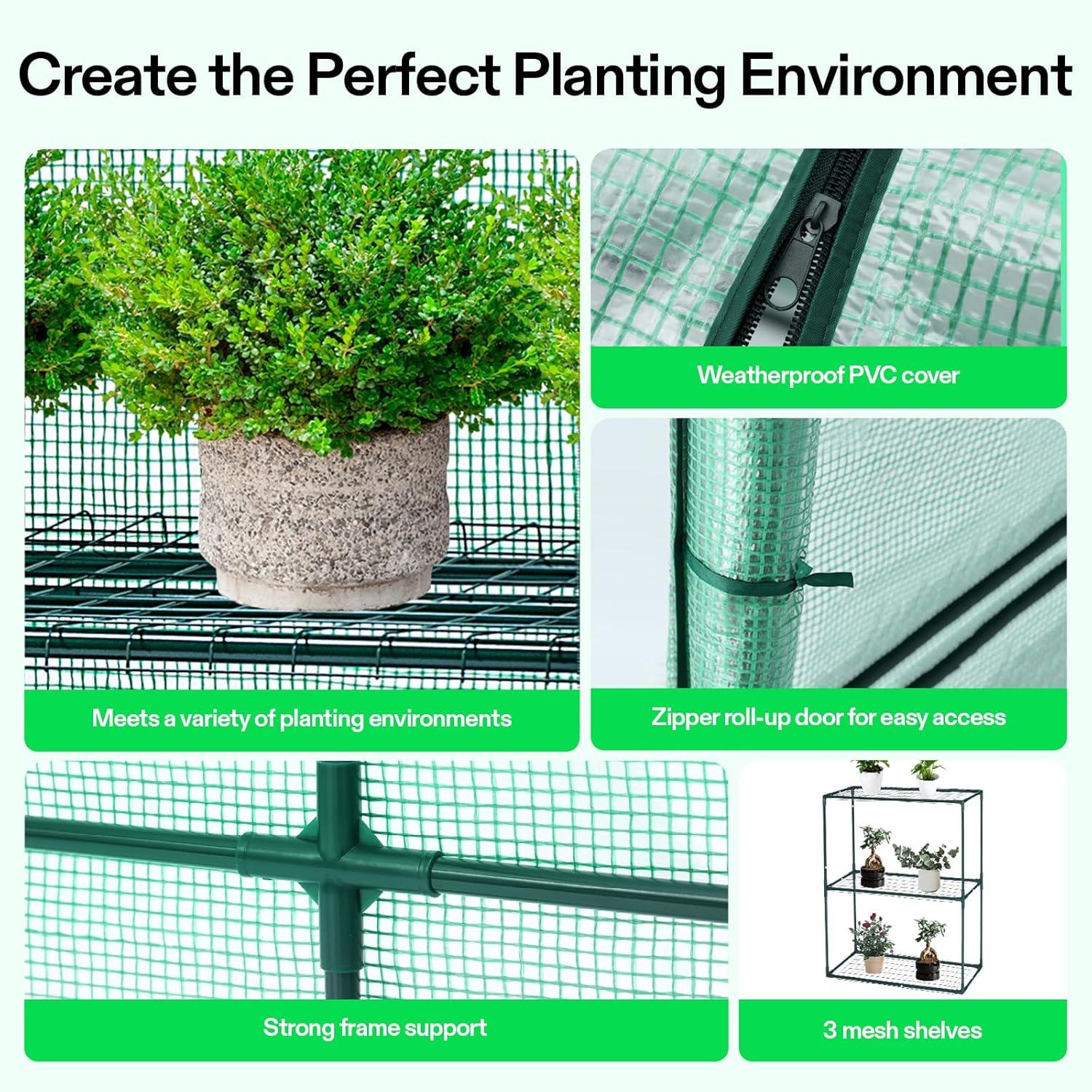 imageVIVOSUN 10x7x7 Ft Large Walk in Greenhouse Greenhouse Tunnel Garden Plant Hot House with Green PE Cover Rollup Zipper Door and Window for OutdoorGreen PE