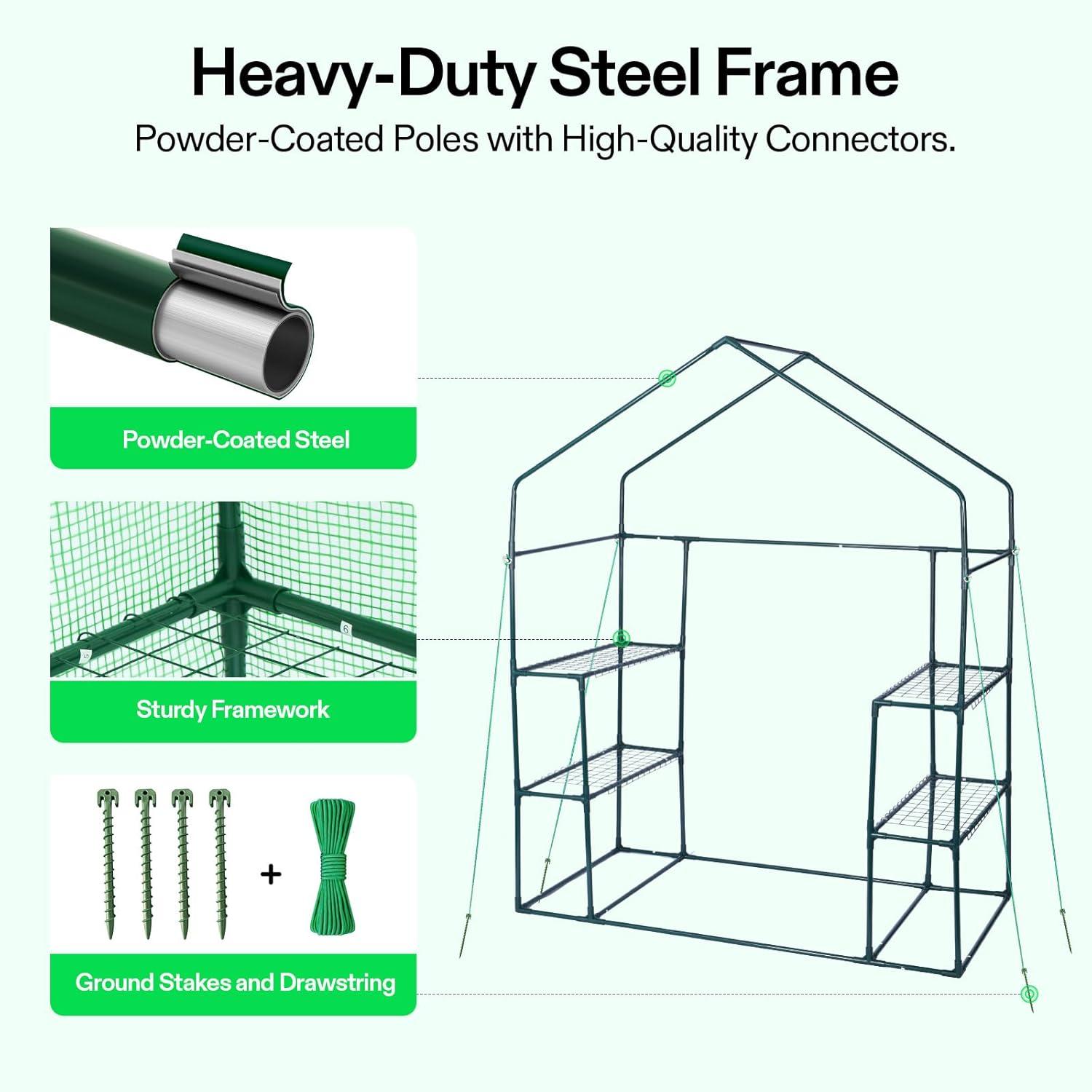 imageVIVOSUN 10x7x7 Ft Large Walk in Greenhouse Greenhouse Tunnel Garden Plant Hot House with Green PE Cover Rollup Zipper Door and Window for OutdoorGreen PE