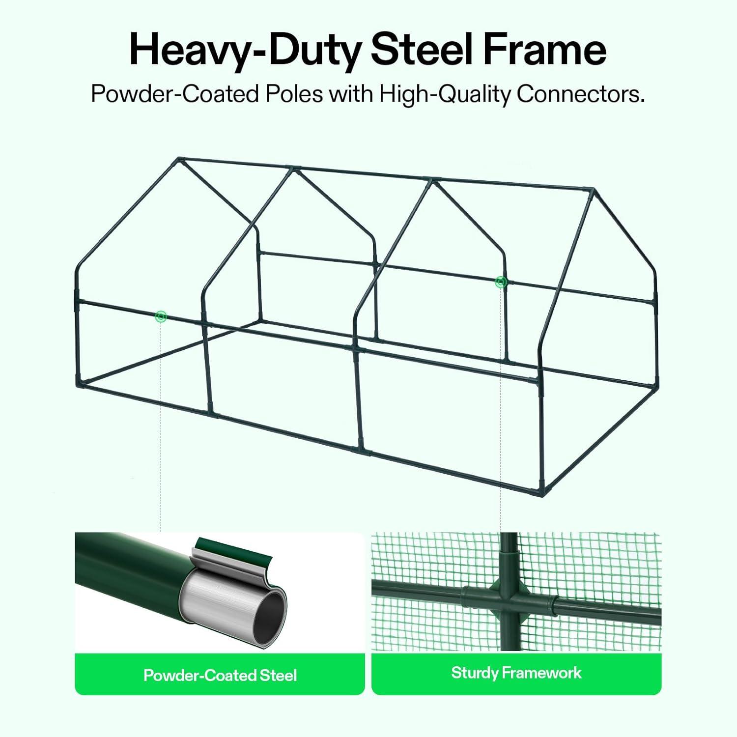 imageVIVOSUN 10x7x7 Ft Large Walk in Greenhouse Greenhouse Tunnel Garden Plant Hot House with Green PE Cover Rollup Zipper Door and Window for OutdoorGreen PE