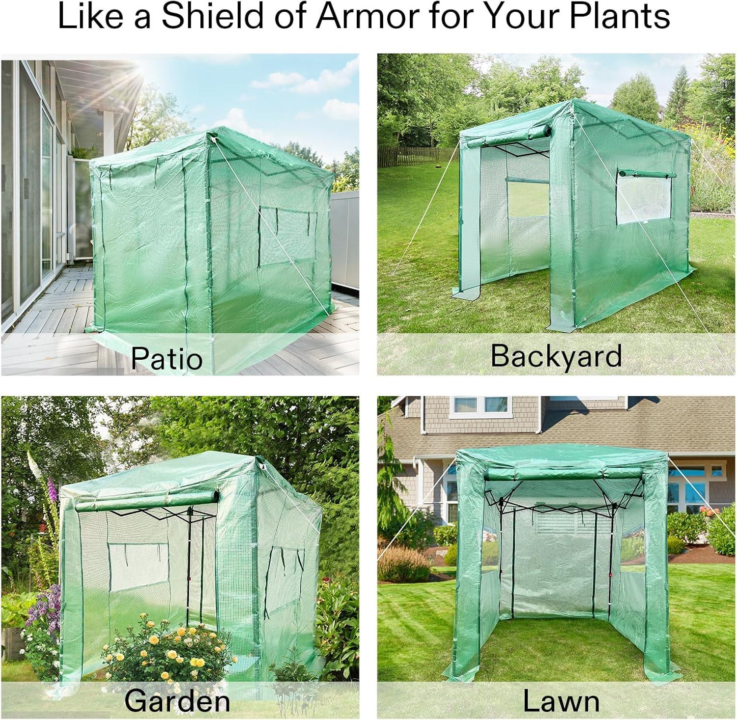 imageVIVOSUN 10x7x7 Ft Large Walk in Greenhouse Greenhouse Tunnel Garden Plant Hot House with Green PE Cover Rollup Zipper Door and Window for OutdoorGreen PE