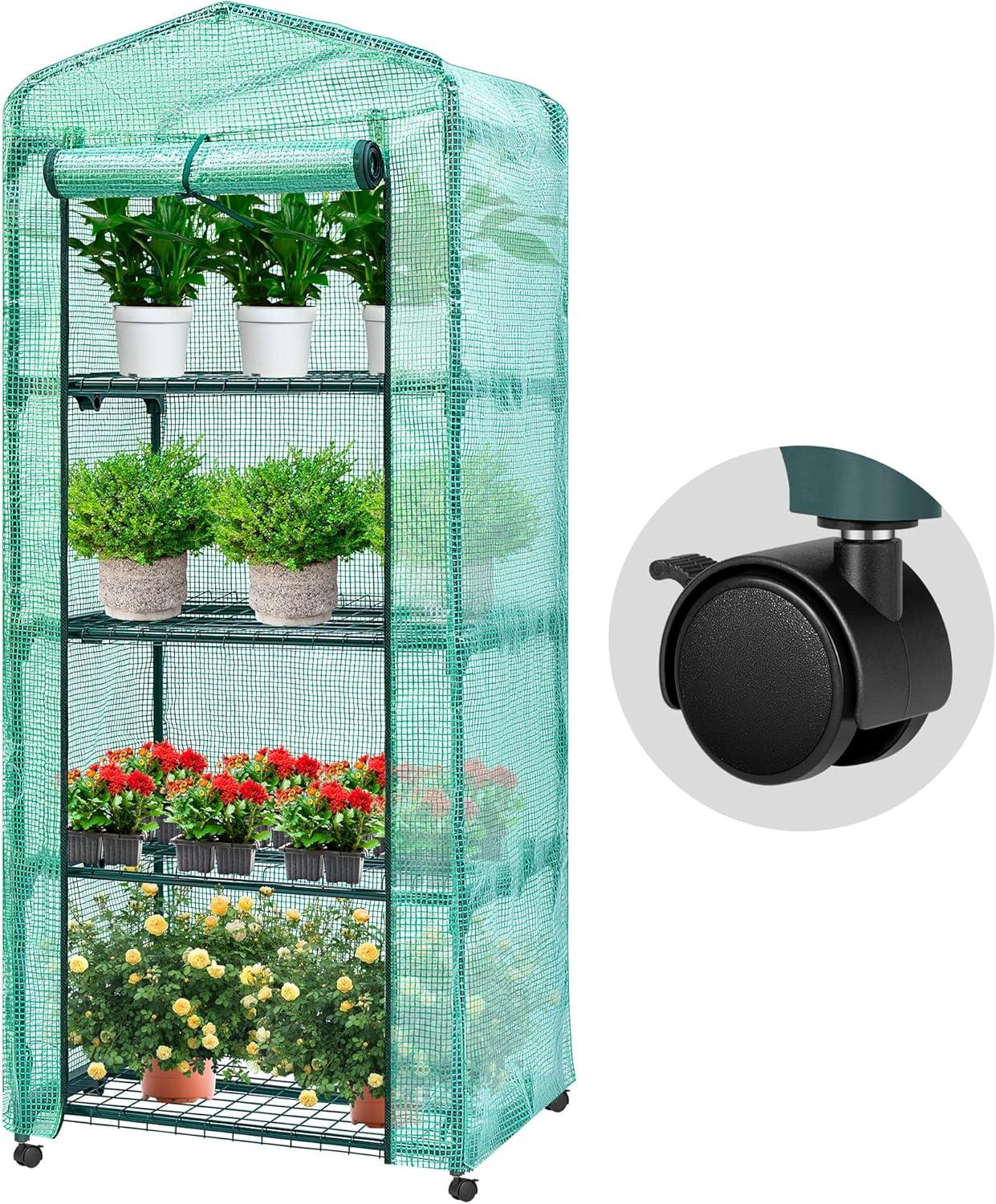 imageVIVOSUN 10x7x7 Ft Large Walk in Greenhouse Greenhouse Tunnel Garden Plant Hot House with Green PE Cover Rollup Zipper Door and Window for OutdoorGreen PE
