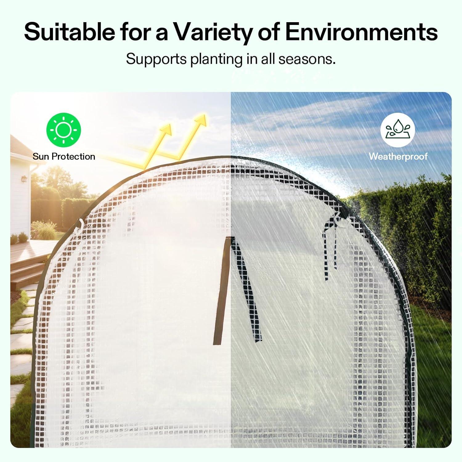 imageVIVOSUN 10x7x7 Ft Large Walk in Greenhouse Greenhouse Tunnel Garden Plant Hot House with Green PE Cover Rollup Zipper Door and Window for OutdoorWhite PE