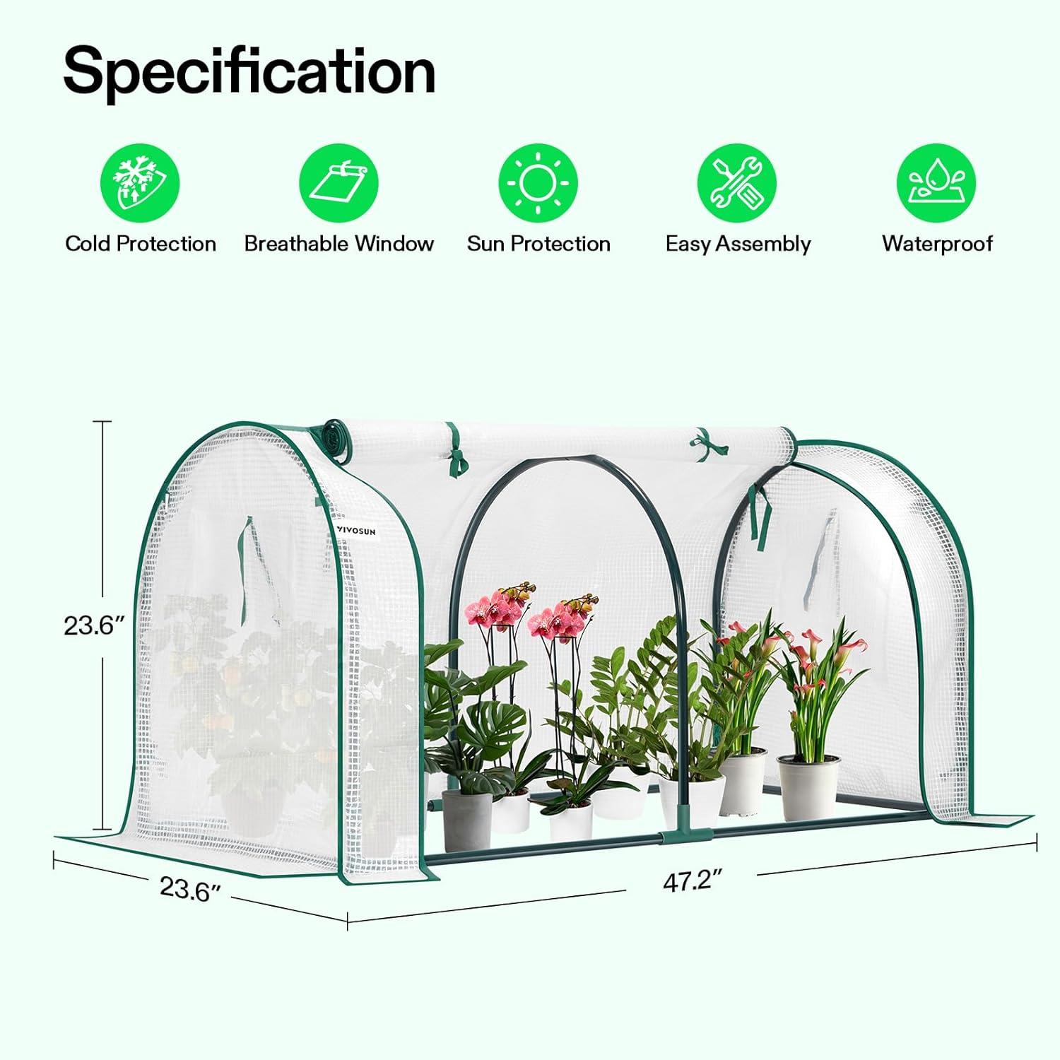 imageVIVOSUN 10x7x7 Ft Large Walk in Greenhouse Greenhouse Tunnel Garden Plant Hot House with Green PE Cover Rollup Zipper Door and Window for OutdoorWhite PE