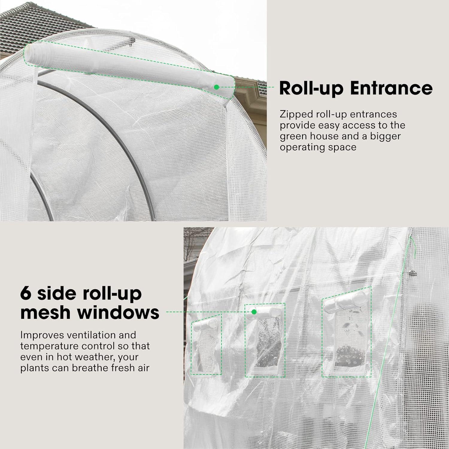 imageVIVOSUN 10x7x7 Ft Large Walk in Greenhouse Greenhouse Tunnel Garden Plant Hot House with Green PE Cover Rollup Zipper Door and Window for OutdoorWhite PE