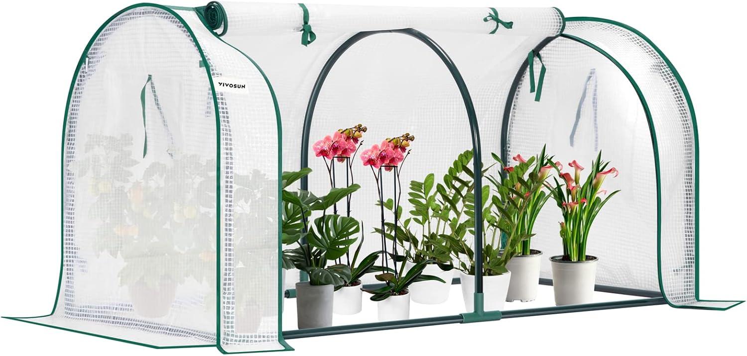 imageVIVOSUN 10x7x7 Ft Large Walk in Greenhouse Greenhouse Tunnel Garden Plant Hot House with Green PE Cover Rollup Zipper Door and Window for OutdoorWhite PE