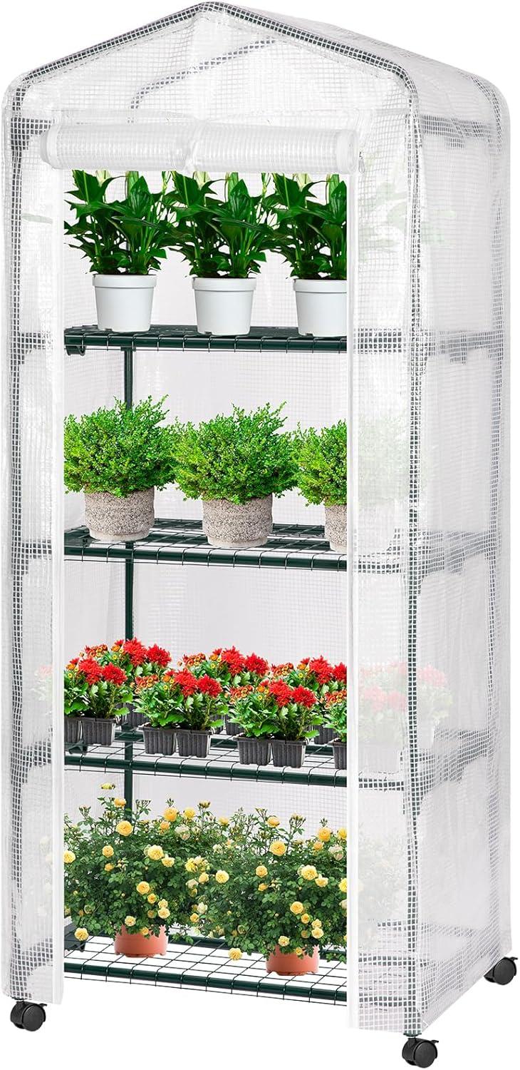 imageVIVOSUN 10x7x7 Ft Large Walk in Greenhouse Greenhouse Tunnel Garden Plant Hot House with Green PE Cover Rollup Zipper Door and Window for OutdoorWhite PE