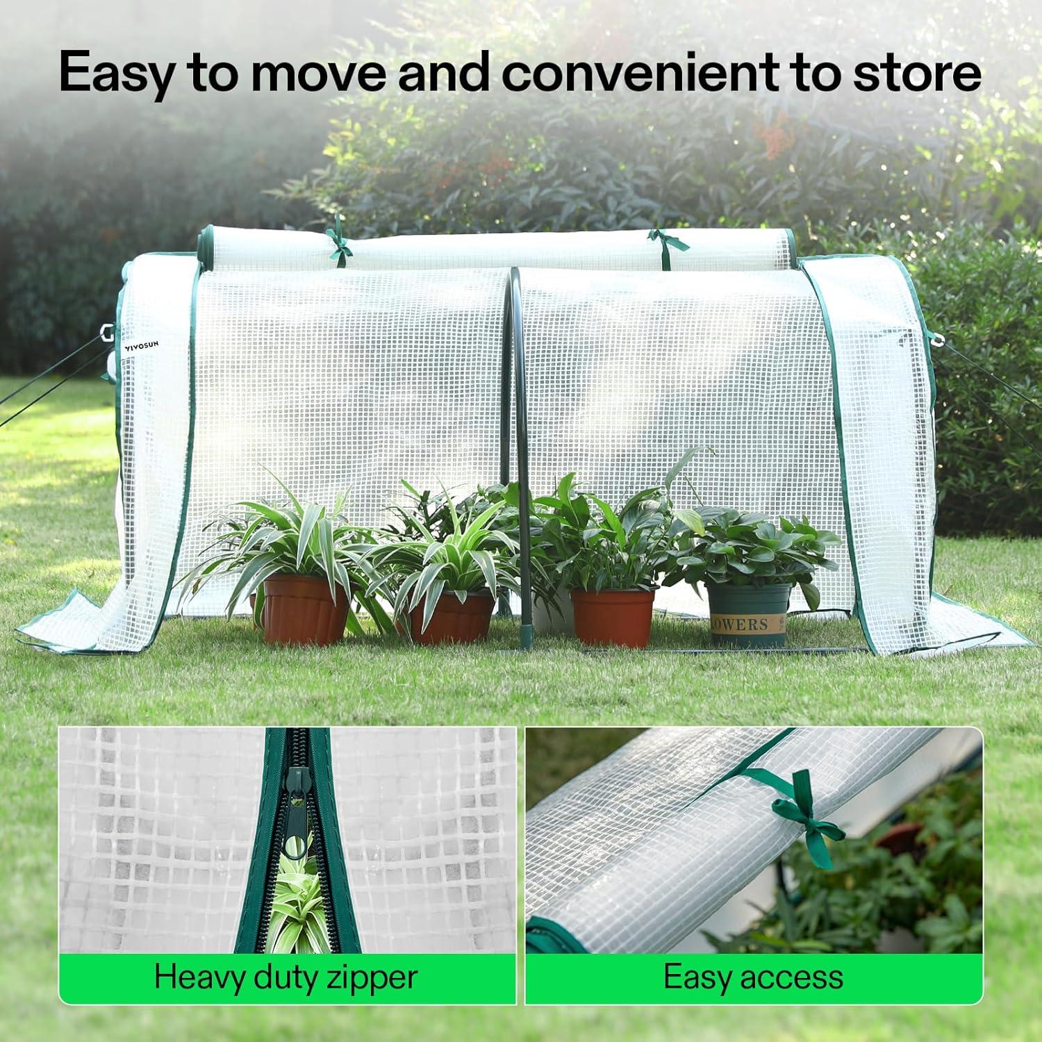 imageVIVOSUN 10x7x7 Ft Large Walk in Greenhouse Greenhouse Tunnel Garden Plant Hot House with Green PE Cover Rollup Zipper Door and Window for OutdoorWhite PE