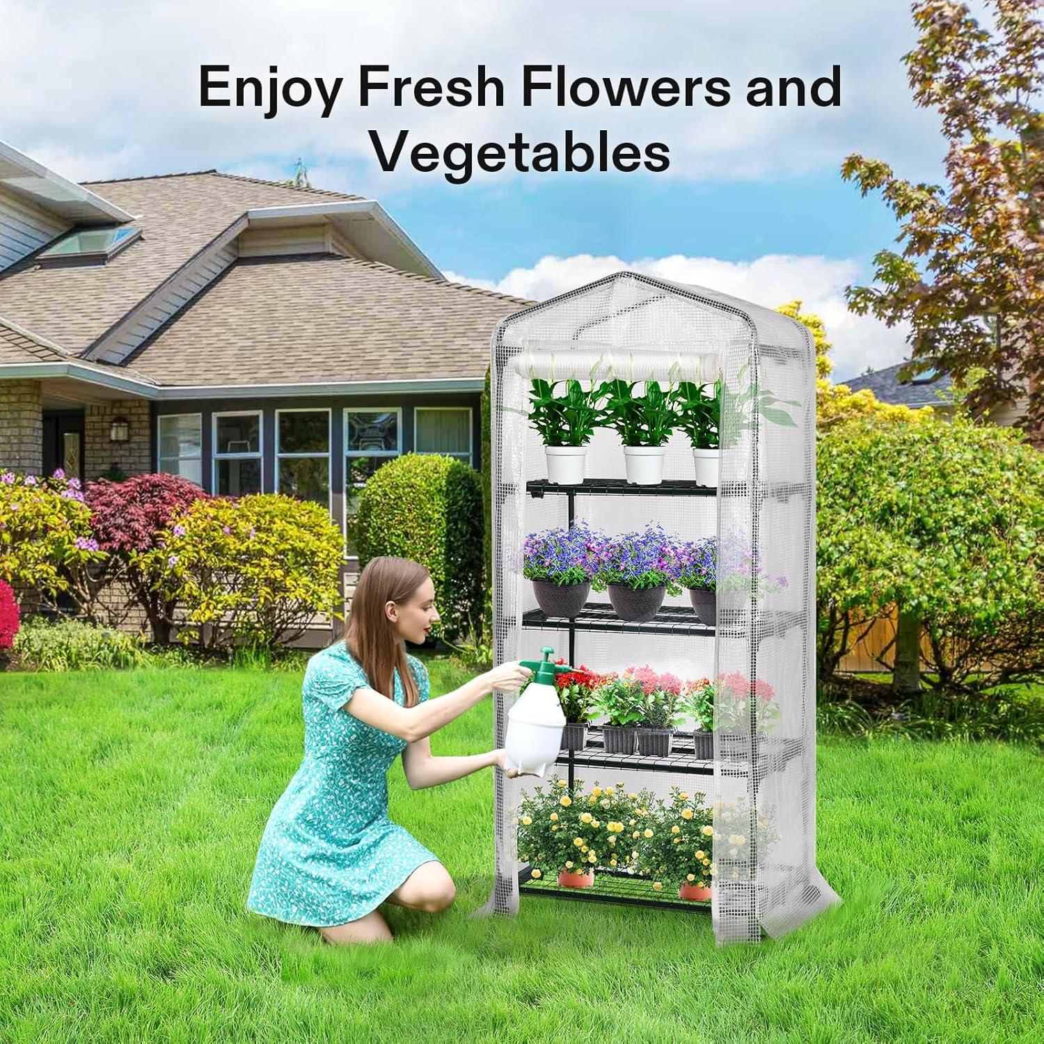 imageVIVOSUN 10x7x7 Ft Large Walk in Greenhouse Greenhouse Tunnel Garden Plant Hot House with Green PE Cover Rollup Zipper Door and Window for OutdoorWhite PE