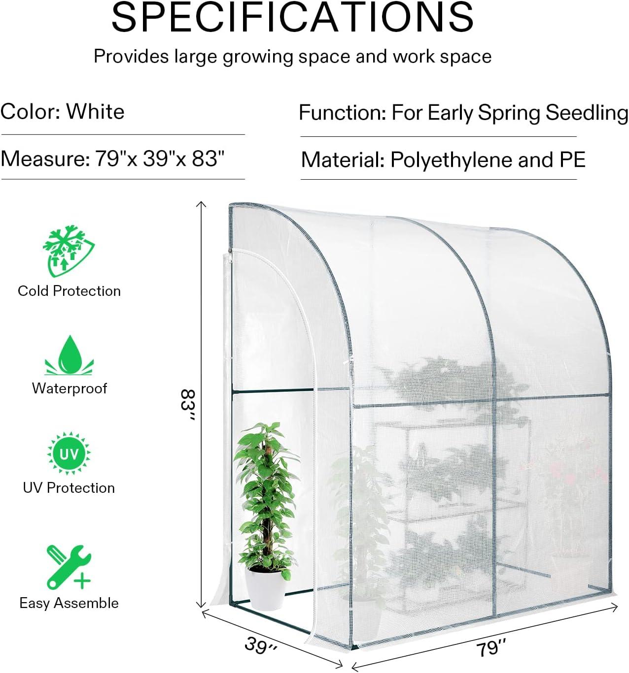imageVIVOSUN 10x7x7 Ft Large Walk in Greenhouse Greenhouse Tunnel Garden Plant Hot House with Green PE Cover Rollup Zipper Door and Window for OutdoorWhite PE