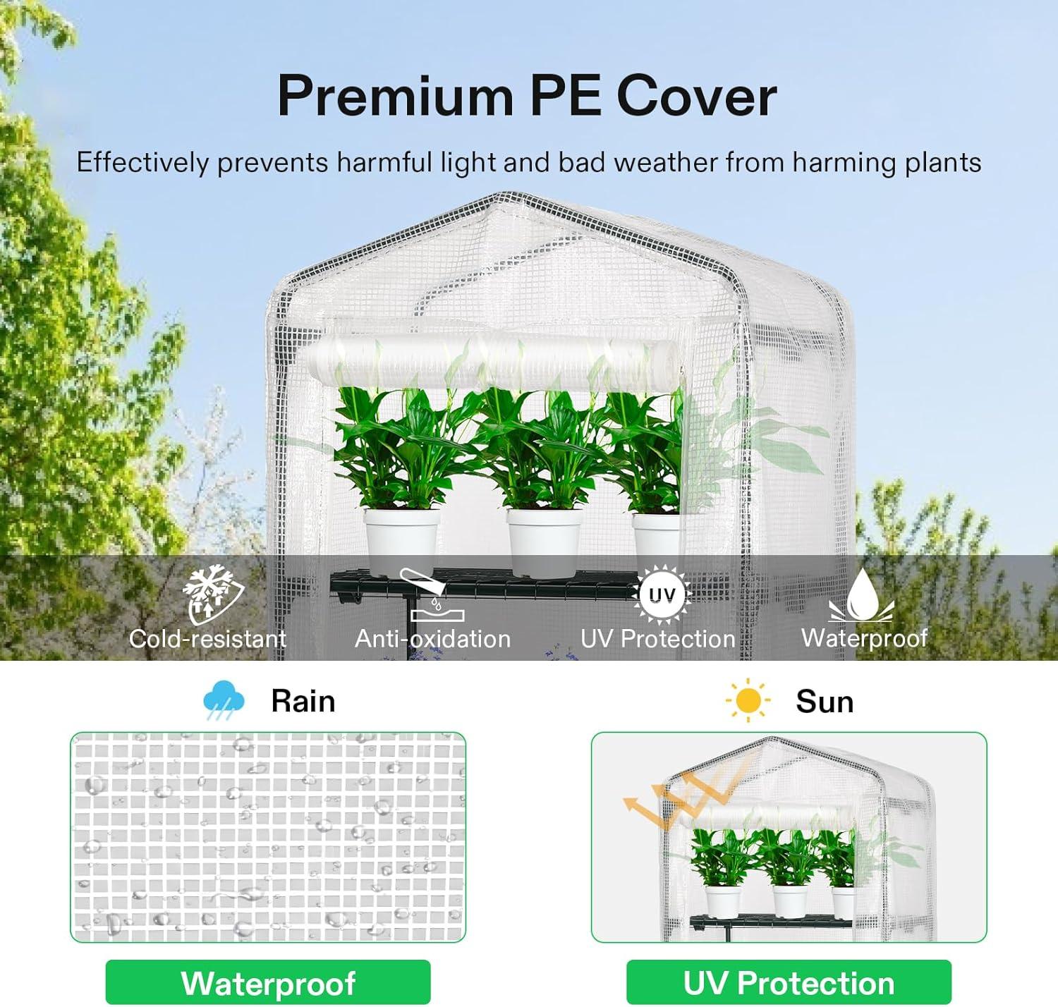 imageVIVOSUN 10x7x7 Ft Large Walk in Greenhouse Greenhouse Tunnel Garden Plant Hot House with Green PE Cover Rollup Zipper Door and Window for OutdoorWhite PE
