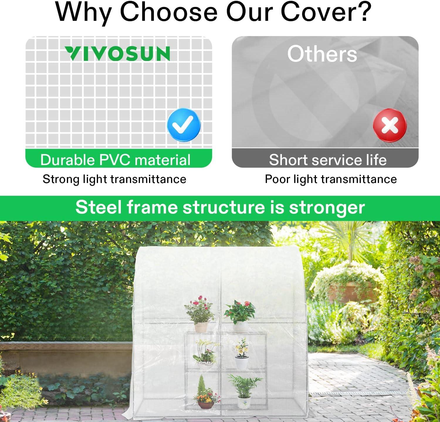 imageVIVOSUN 10x7x7 Ft Large Walk in Greenhouse Greenhouse Tunnel Garden Plant Hot House with Green PE Cover Rollup Zipper Door and Window for OutdoorWhite PE
