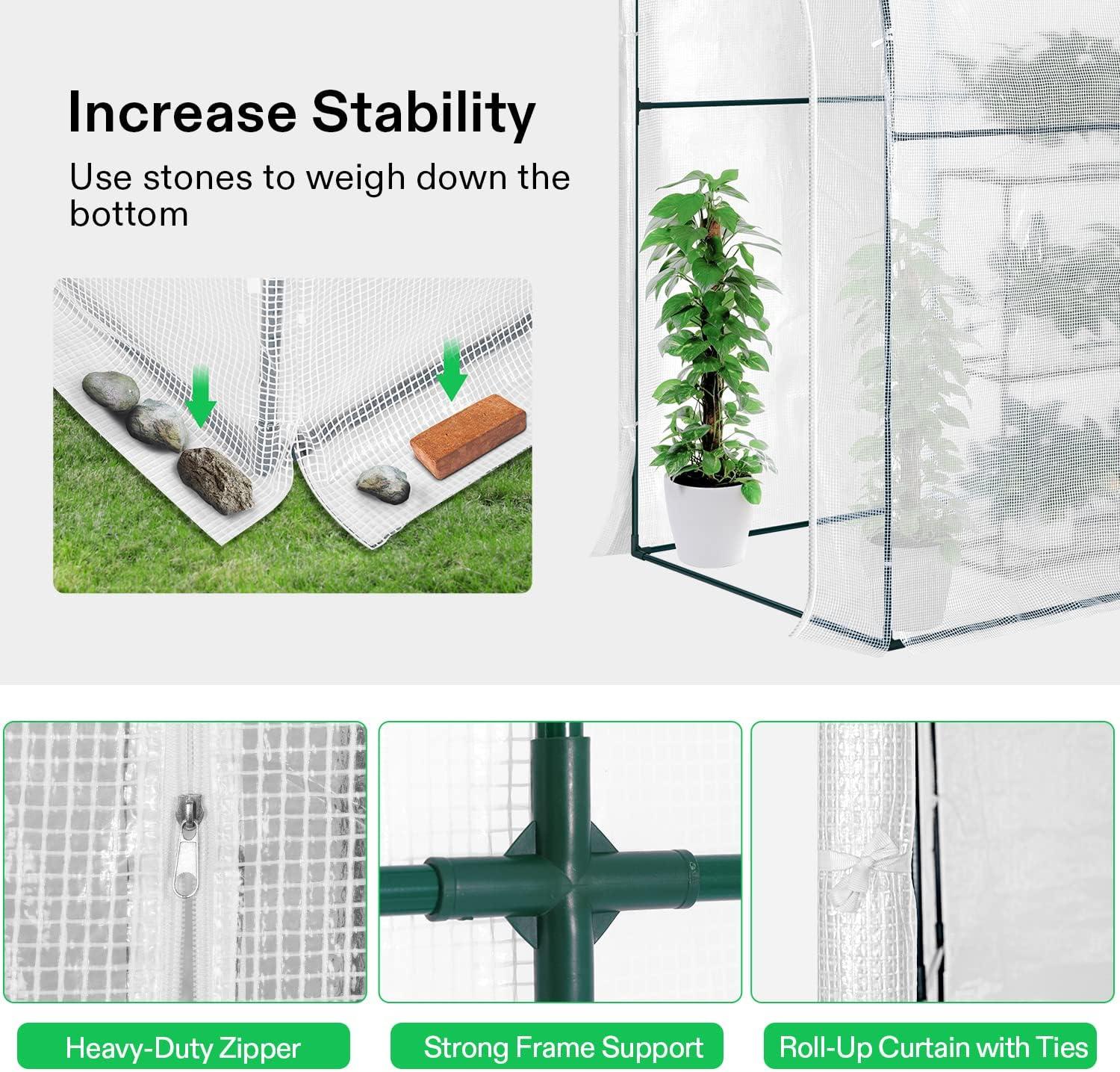 imageVIVOSUN 10x7x7 Ft Large Walk in Greenhouse Greenhouse Tunnel Garden Plant Hot House with Green PE Cover Rollup Zipper Door and Window for OutdoorWhite PE