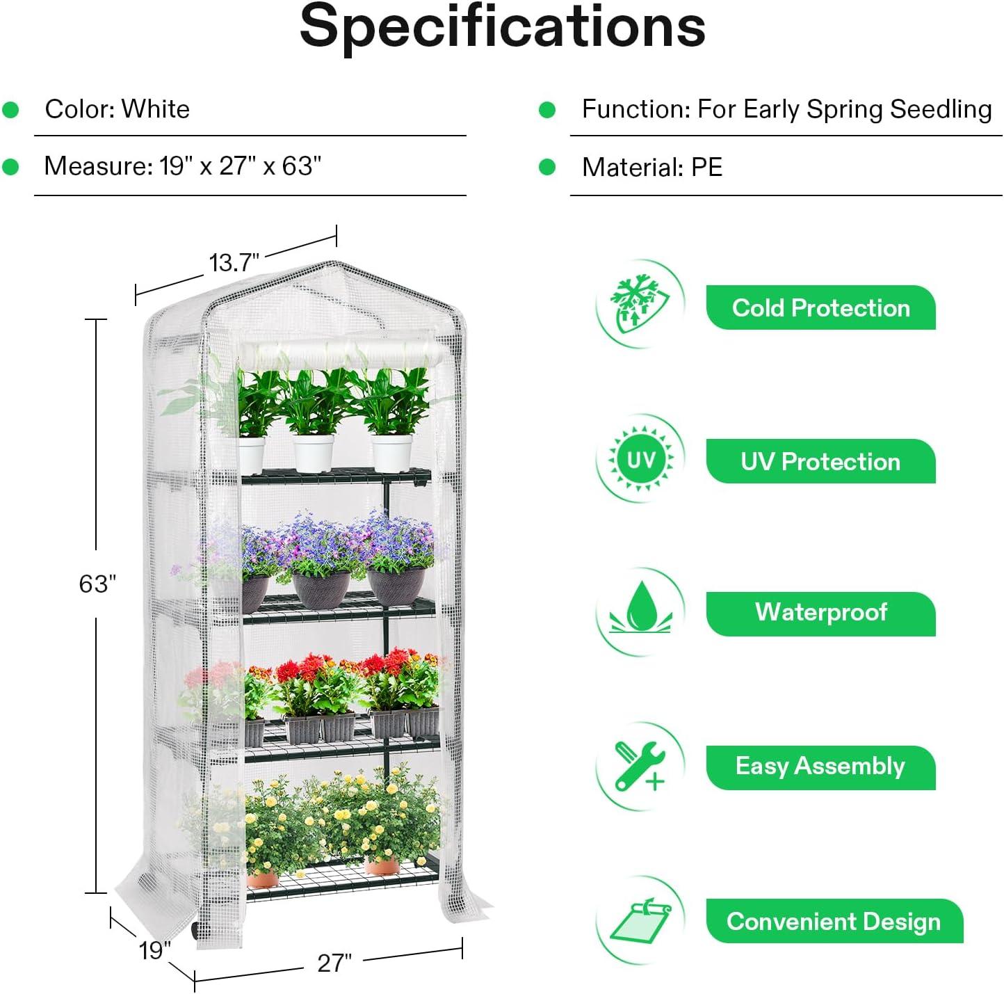 imageVIVOSUN 10x7x7 Ft Large Walk in Greenhouse Greenhouse Tunnel Garden Plant Hot House with Green PE Cover Rollup Zipper Door and Window for OutdoorWhite PE