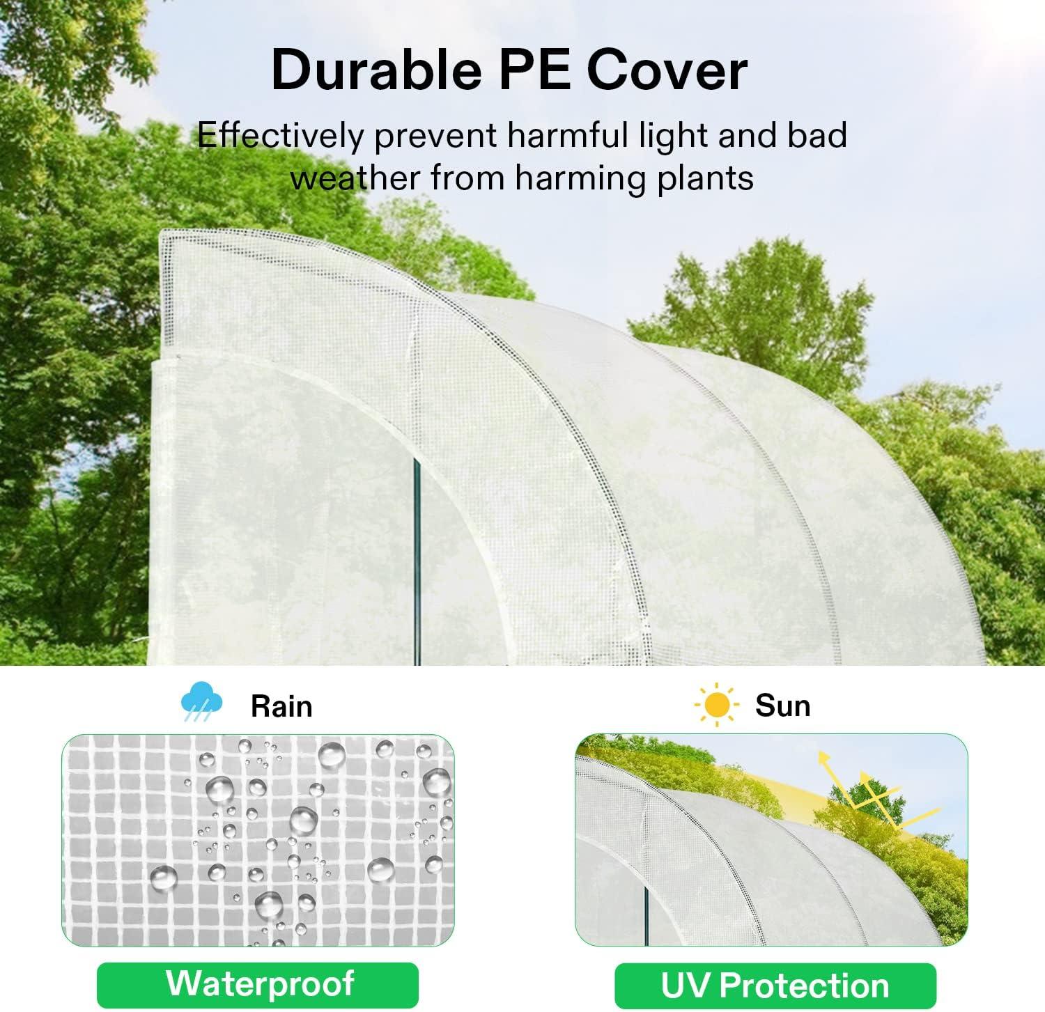 imageVIVOSUN 10x7x7 Ft Large Walk in Greenhouse Greenhouse Tunnel Garden Plant Hot House with Green PE Cover Rollup Zipper Door and Window for OutdoorWhite PE