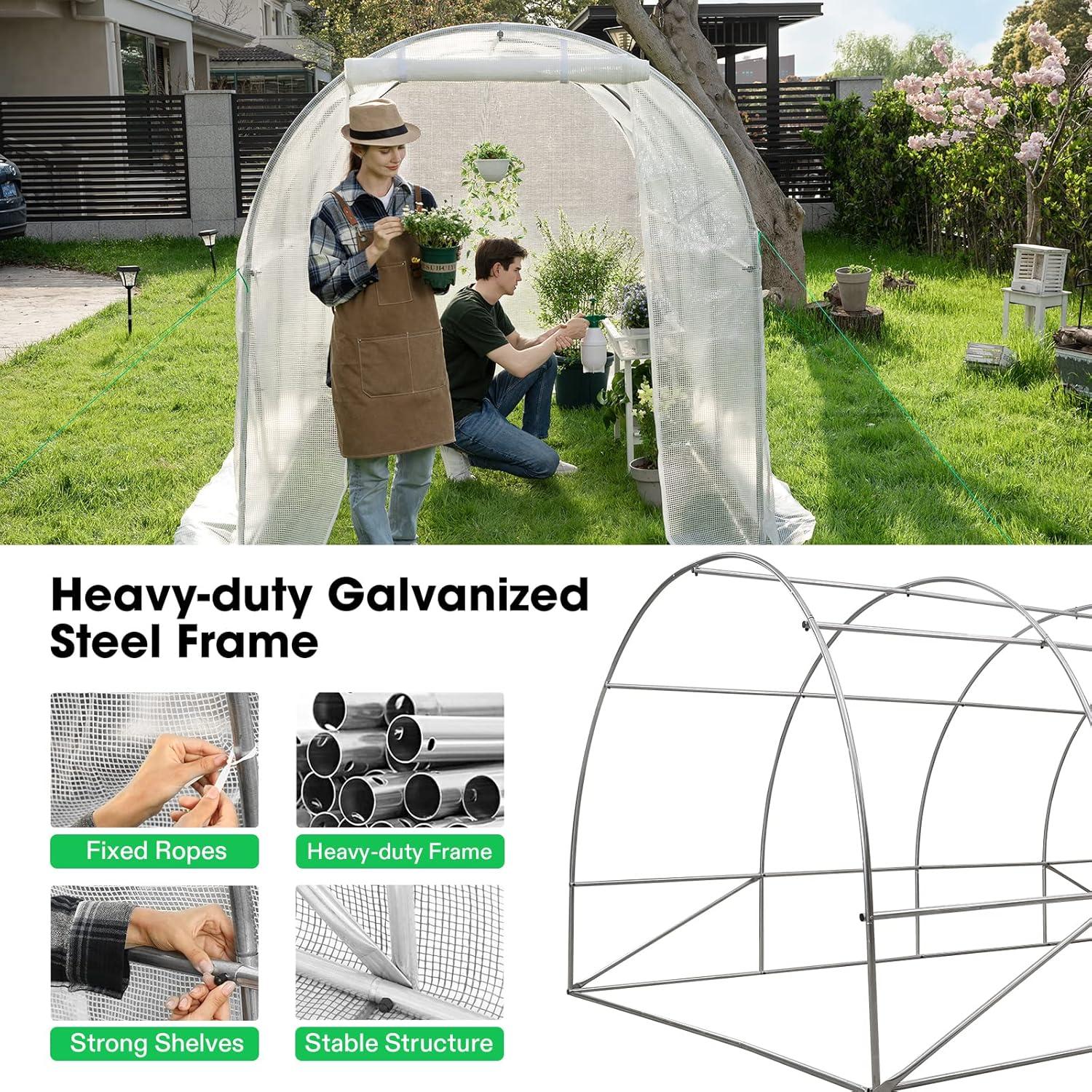 imageVIVOSUN 10x7x7 Ft Large Walk in Greenhouse Greenhouse Tunnel Garden Plant Hot House with Green PE Cover Rollup Zipper Door and Window for OutdoorWhite PE