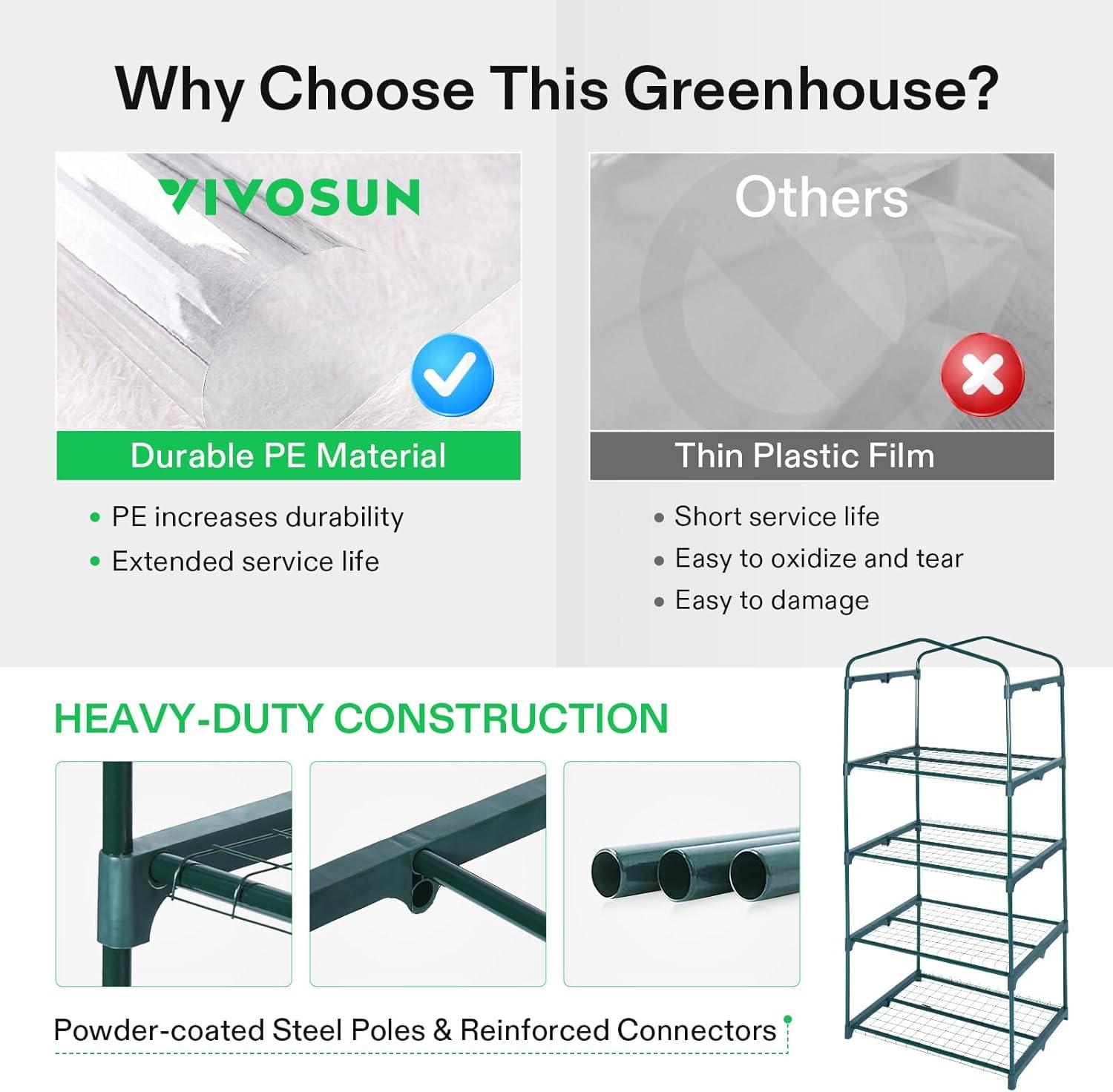 imageVIVOSUN 10x7x7 Ft Large Walk in Greenhouse Greenhouse Tunnel Garden Plant Hot House with Green PE Cover Rollup Zipper Door and Window for OutdoorWhite PE