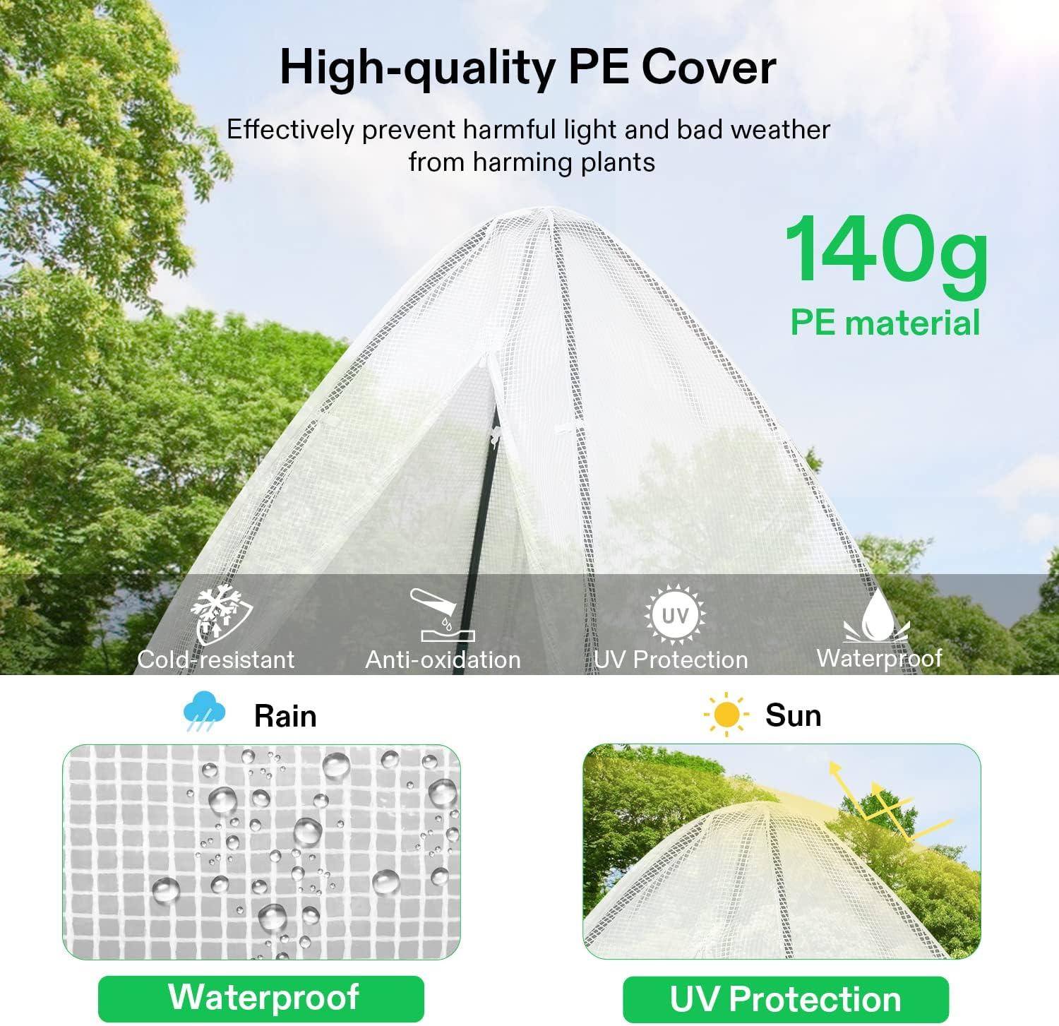 imageVIVOSUN 10x7x7 Ft Large Walk in Greenhouse Greenhouse Tunnel Garden Plant Hot House with Green PE Cover Rollup Zipper Door and Window for OutdoorWhite PE