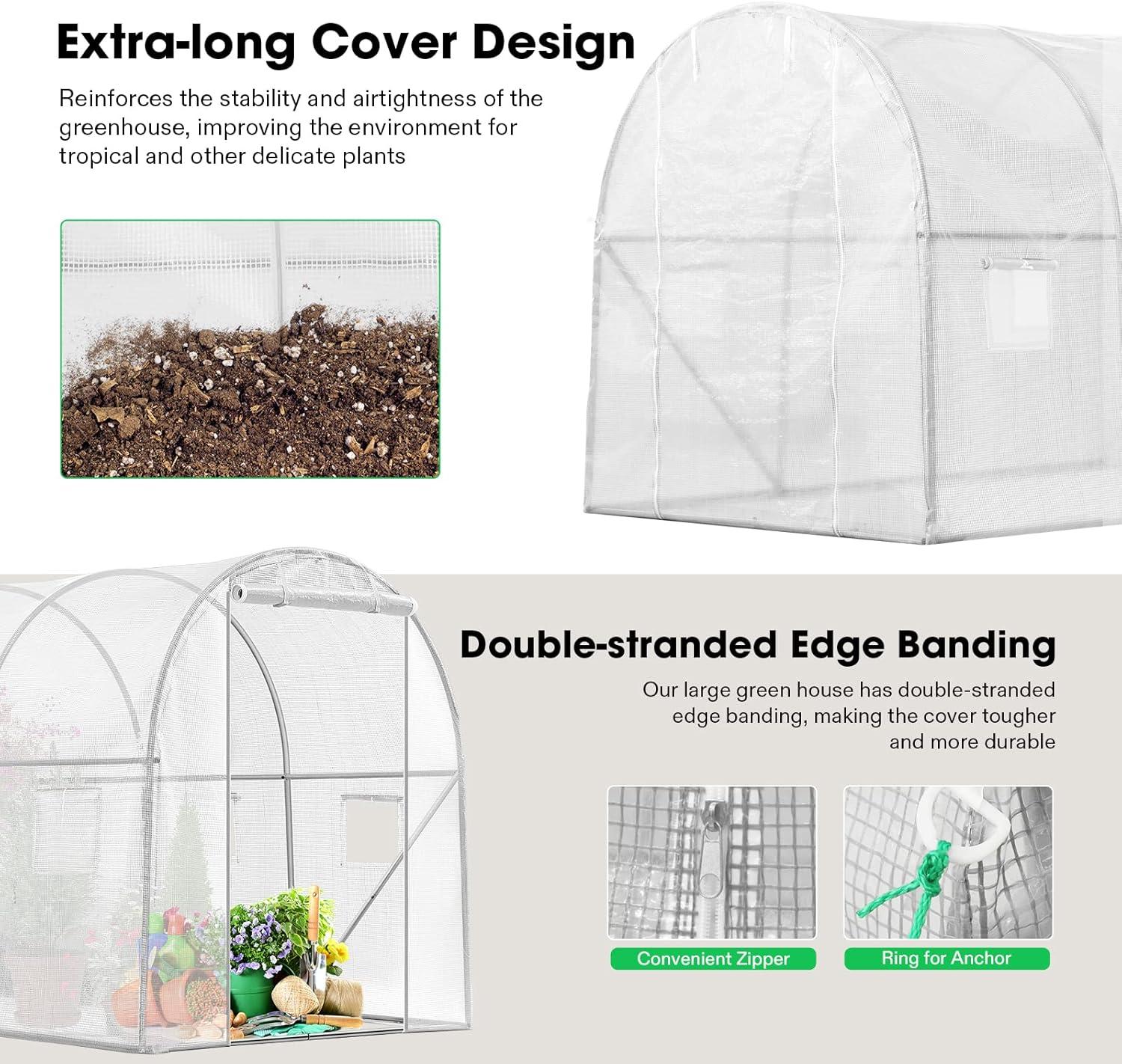 imageVIVOSUN 10x7x7 Ft Large Walk in Greenhouse Greenhouse Tunnel Garden Plant Hot House with Green PE Cover Rollup Zipper Door and Window for OutdoorWhite PE