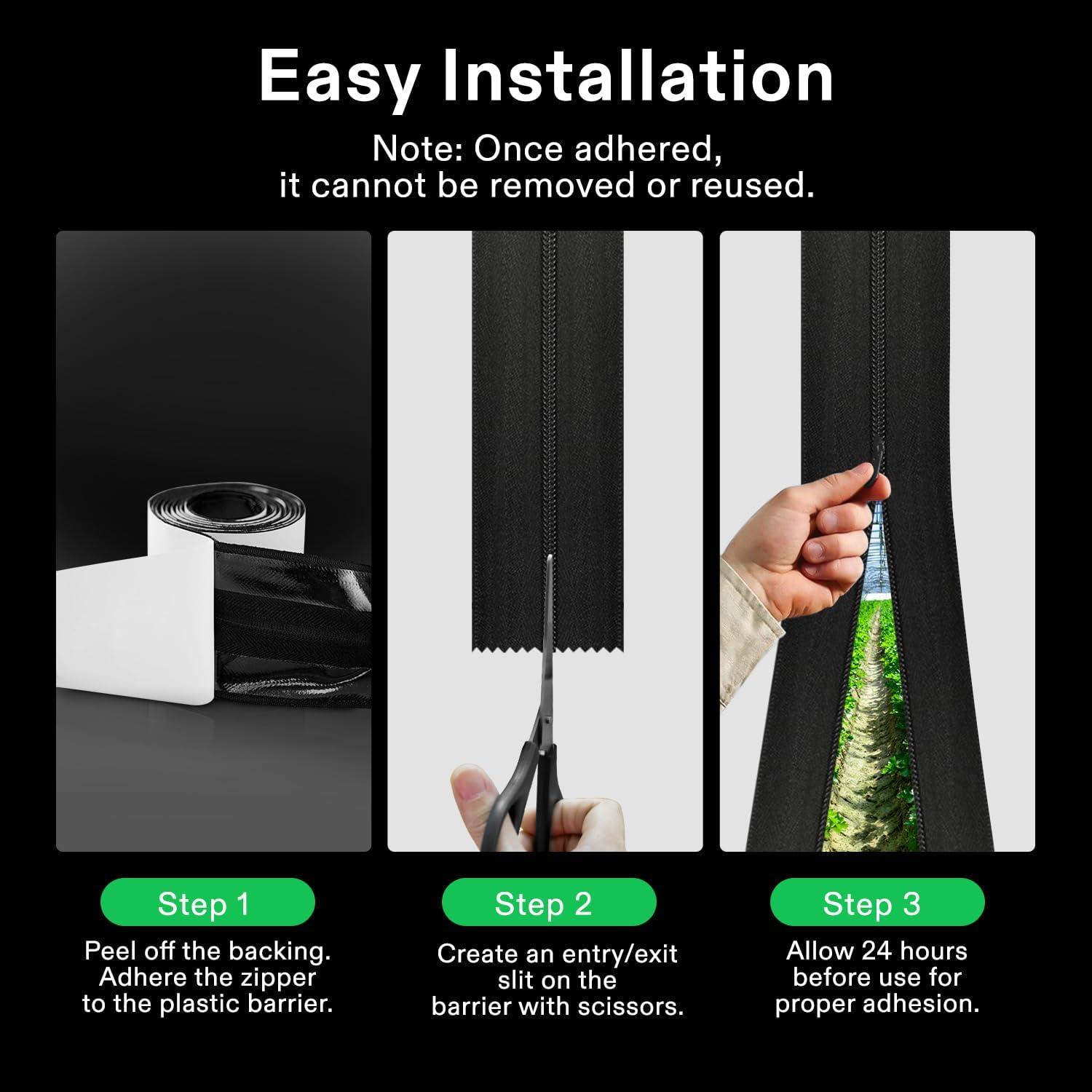 imageVIVOSUN 1Pack Self Adhesive Zipper Door for Debris Barriers 3In x 7Ft Peel ampamp Stick HeavyDuty ampamp DoubleSided Zipper for Tarp Greenhouse Indoor Outdoor Tent Black4 Pack