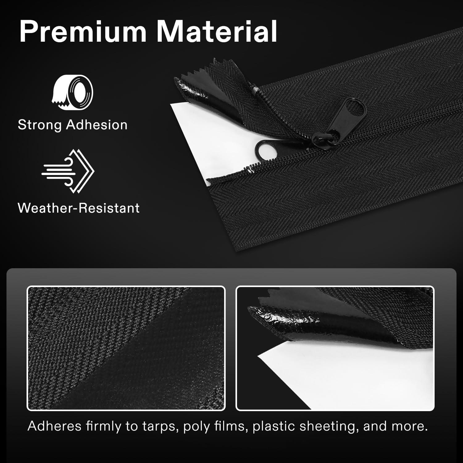 imageVIVOSUN 1Pack Self Adhesive Zipper Door for Debris Barriers 3In x 7Ft Peel ampamp Stick HeavyDuty ampamp DoubleSided Zipper for Tarp Greenhouse Indoor Outdoor Tent Black4 Pack