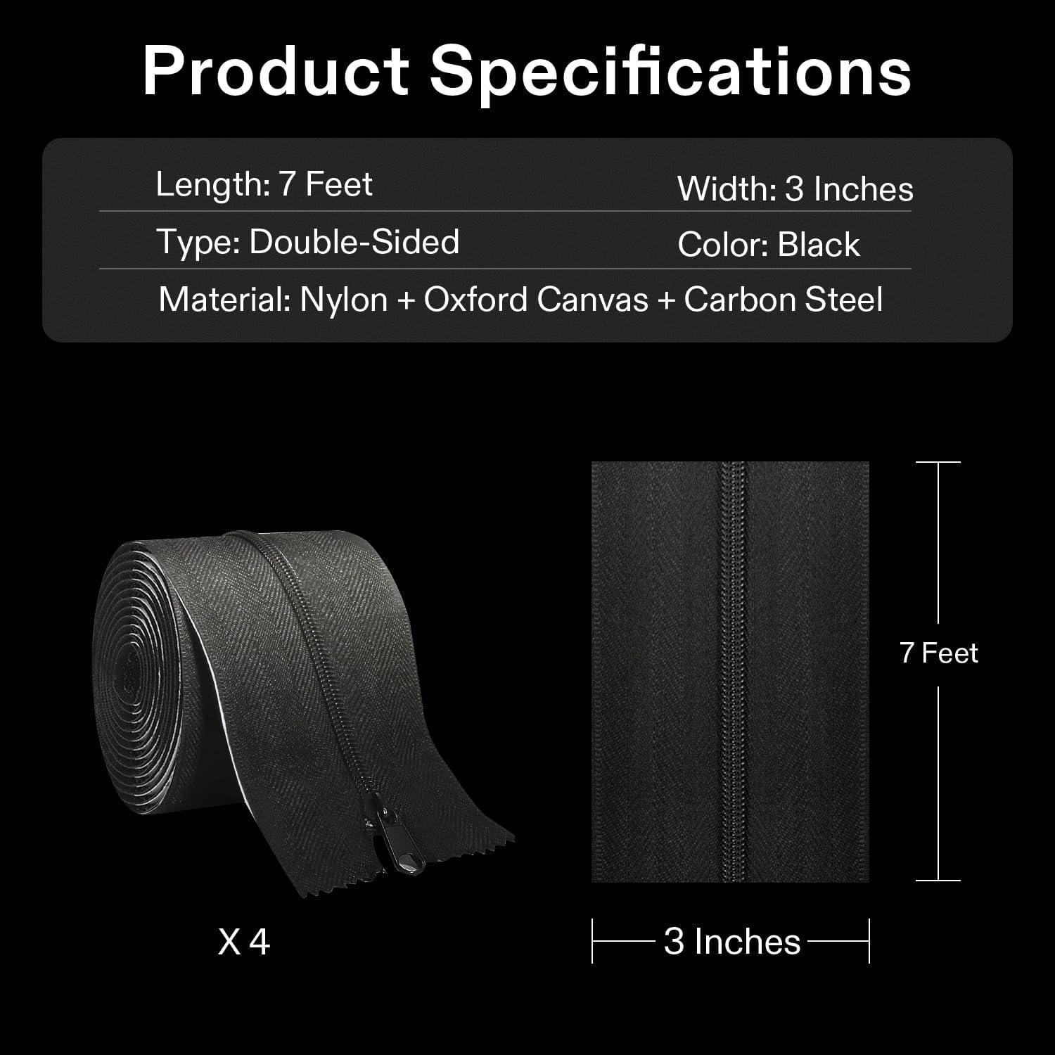 imageVIVOSUN 1Pack Self Adhesive Zipper Door for Debris Barriers 3In x 7Ft Peel ampamp Stick HeavyDuty ampamp DoubleSided Zipper for Tarp Greenhouse Indoor Outdoor Tent Black4 Pack