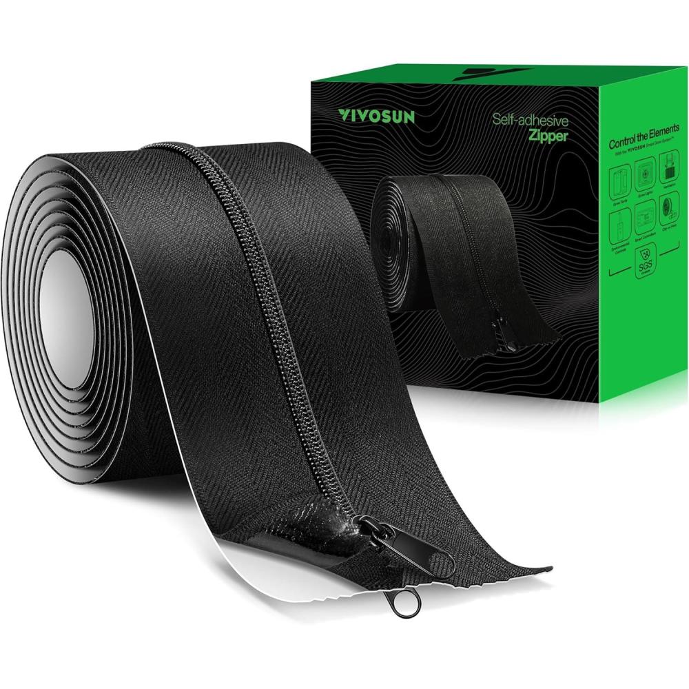 imageVIVOSUN 1Pack Self Adhesive Zipper Door for Debris Barriers 3In x 7Ft Peel ampamp Stick HeavyDuty ampamp DoubleSided Zipper for Tarp Greenhouse Indoor Outdoor Tent Black1 Pack