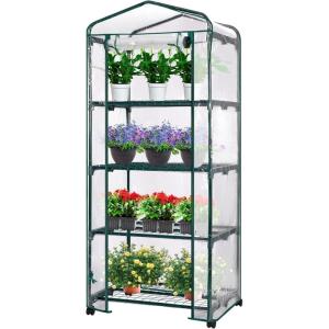 imageVIVOSUN 10x7x7 Ft Large Walk in Greenhouse Greenhouse Tunnel Garden Plant Hot House with Green PE Cover Rollup Zipper Door and Window for OutdoorClear PVC