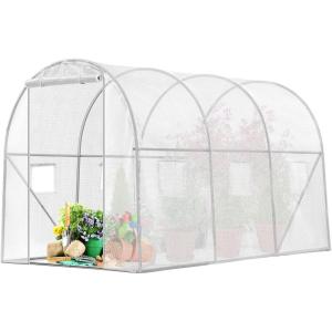 imageVIVOSUN 10x7x7 Ft Large Walk in Greenhouse Greenhouse Tunnel Garden Plant Hot House with Green PE Cover Rollup Zipper Door and Window for OutdoorWhite PE