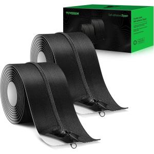 imageVIVOSUN 1Pack Self Adhesive Zipper Door for Debris Barriers 3In x 7Ft Peel ampamp Stick HeavyDuty ampamp DoubleSided Zipper for Tarp Greenhouse Indoor Outdoor Tent Black2 Pack