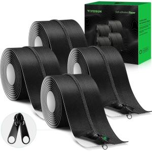 imageVIVOSUN 1Pack Self Adhesive Zipper Door for Debris Barriers 3In x 7Ft Peel ampamp Stick HeavyDuty ampamp DoubleSided Zipper for Tarp Greenhouse Indoor Outdoor Tent Black4 Pack