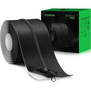 imageVIVOSUN 1Pack Self Adhesive Zipper Door for Debris Barriers 3In x 7Ft Peel ampamp Stick HeavyDuty ampamp DoubleSided Zipper for Tarp Greenhouse Indoor Outdoor Tent Black1 Pack