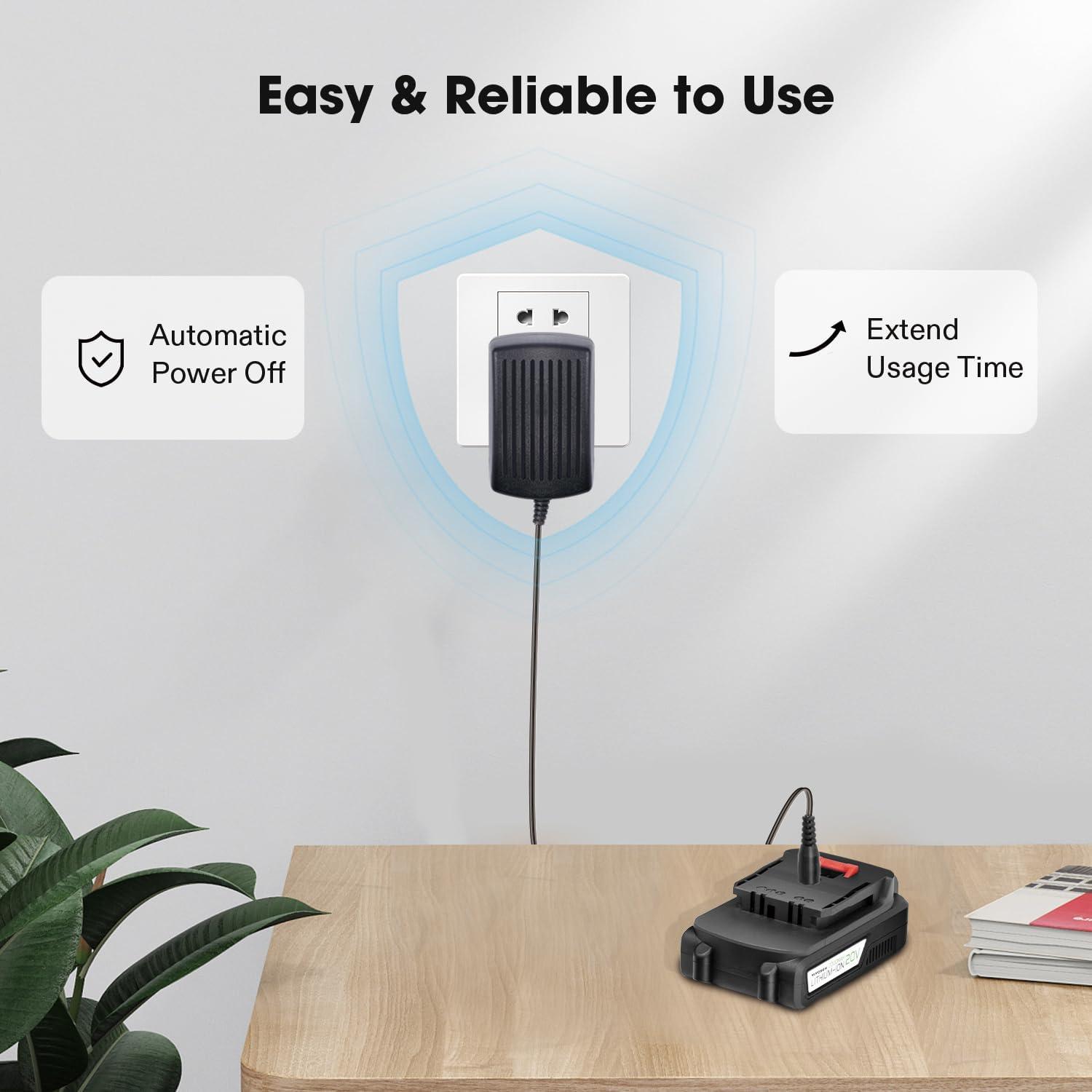 imageVIVOSUN 20V Lithium Ion Battery Fast Charger Hedge Trimmer Charger Compatible with 20V Battery Battery Sold Separately