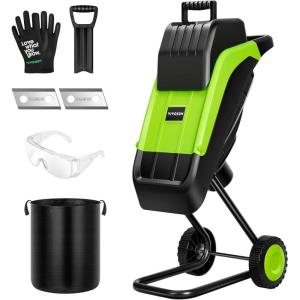 imageVIVOSUN 15Amp Electric Wood Chipper Shredder with 157quot Hopper ampamp 50L Collection Bag Includes Plunger Extra Carbon Blades Safety Goggles ampamp Gloves for Yard Waste Branches and Leaves Green