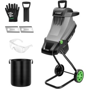 imageVIVOSUN 15Amp Electric Wood Chipper Shredder with 177quot Hopper ampamp 50L Collection Bag Includes Plunger Extra Carbon Blades Safety Goggles ampamp Gloves for Yard Waste Branches and Leaves Grey
