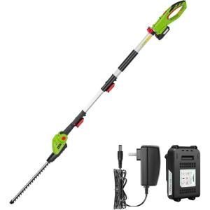 imageVIVOSUN 20quot Cordless Pole Hedge Trimmer 20V Electric Bush Trimmer with 20 DualAction Laser Blade Adjustable Cutting Head 055quot Cutting Capacity 20AH Battery and Fast Charger IncludedPole Hedge Trimmer with 20V Battery