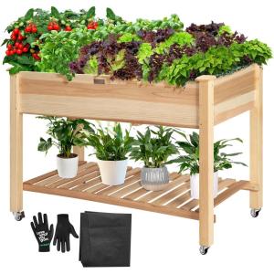 imageVIVOSUN 3Tier 3Grid Wooden Raised Garden Bed 425 x 345 x 15 Inches Outdoor Elevated Wood Planter Box with Screwdriver for Gardens Patios Backyards Balcony and OutdoorsElevated with wheels